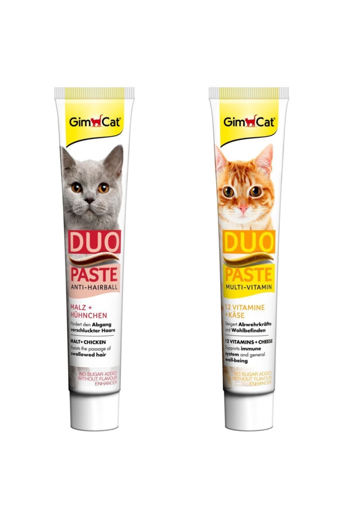 خمیر مکمل گربه جیم‌کت GimCat، ضدگلوله مو مرغ و مالت و مولتی‌ویتامین پنیر، هرکدام ۵۰ گرم