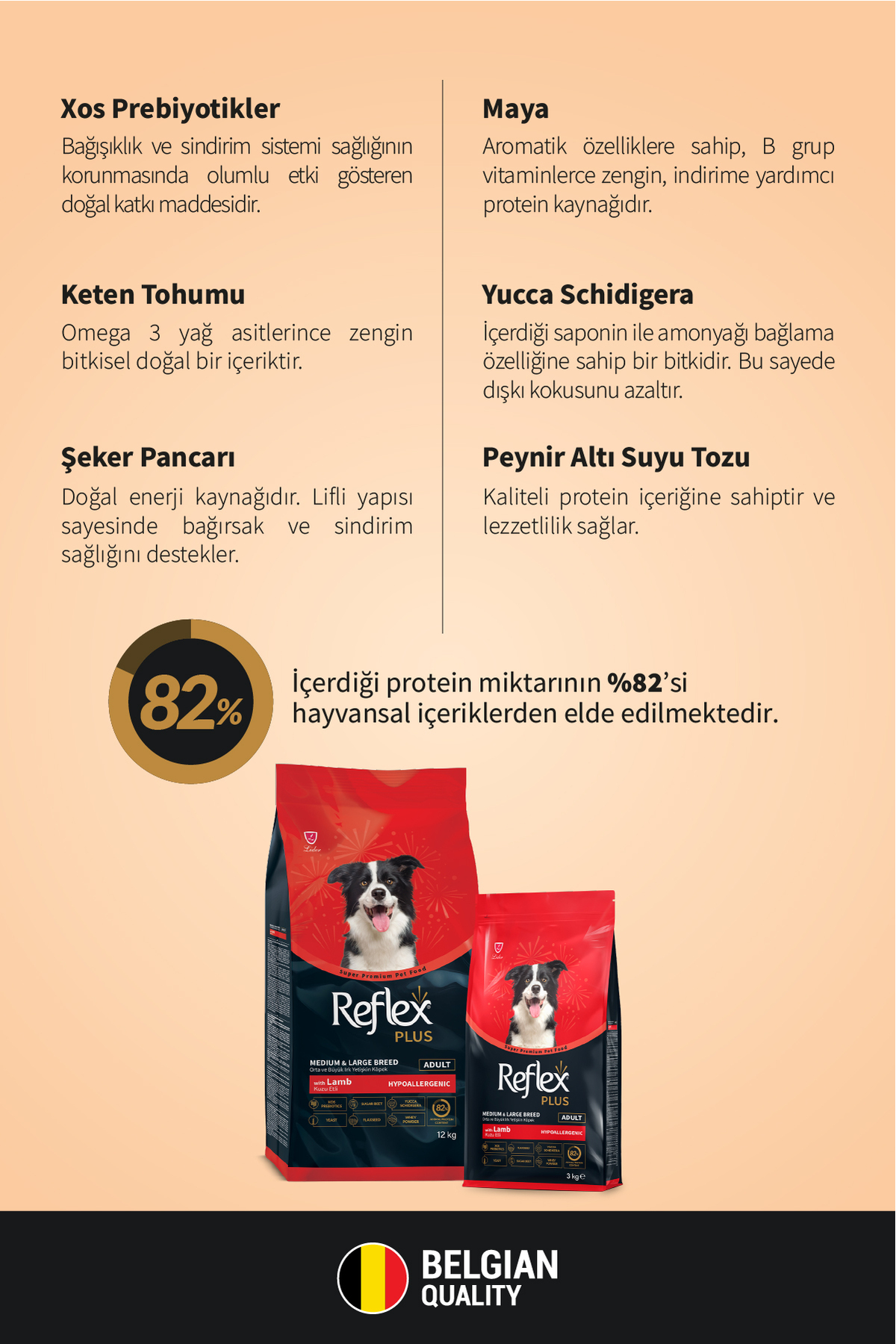 غذای خشک سگ بالغ نژاد متوسط و بزرگ با طعم بره رفلکس Reflex Plus، ۱۲ کیلوگرم