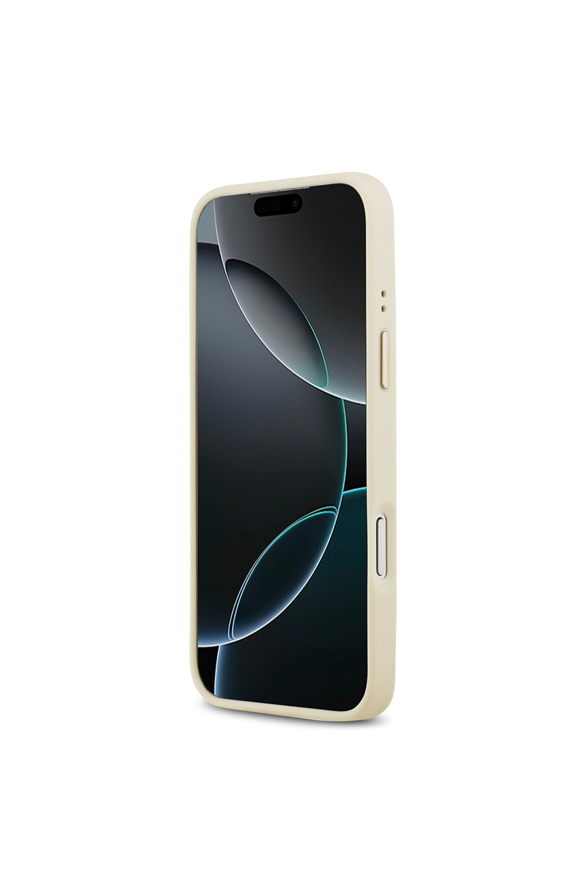 کاور و قاب جلد سازگار با IPHONE 17 PRO MAX دارای مجوز M SAFE GRAINED TEXT AND STONED 4G LOGO COVER BEIGE اورجینال Guess