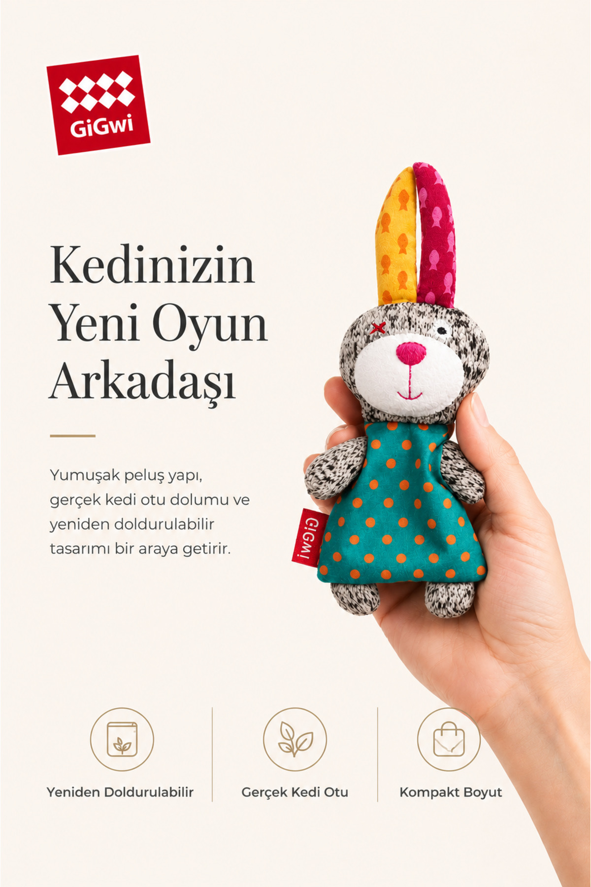 اسباب‌بازی گربه خرگوشی محفظه‌دار سری Catnip با بسته‌های یدک، گیگ‌وی Gigwi فیروزه‌ای
