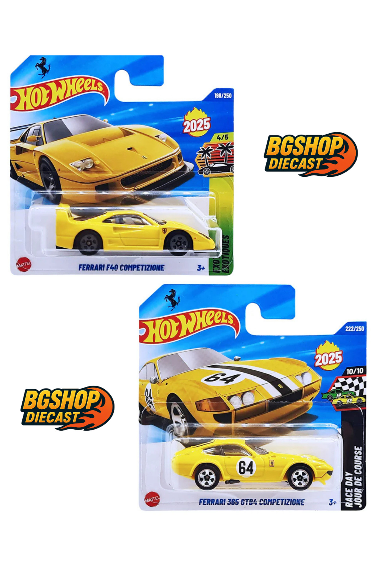 ماشین اسباب بازی فراری F40 COMPETIZIONE 365 GTB4 زرد از ترکیه HOT WHEELS