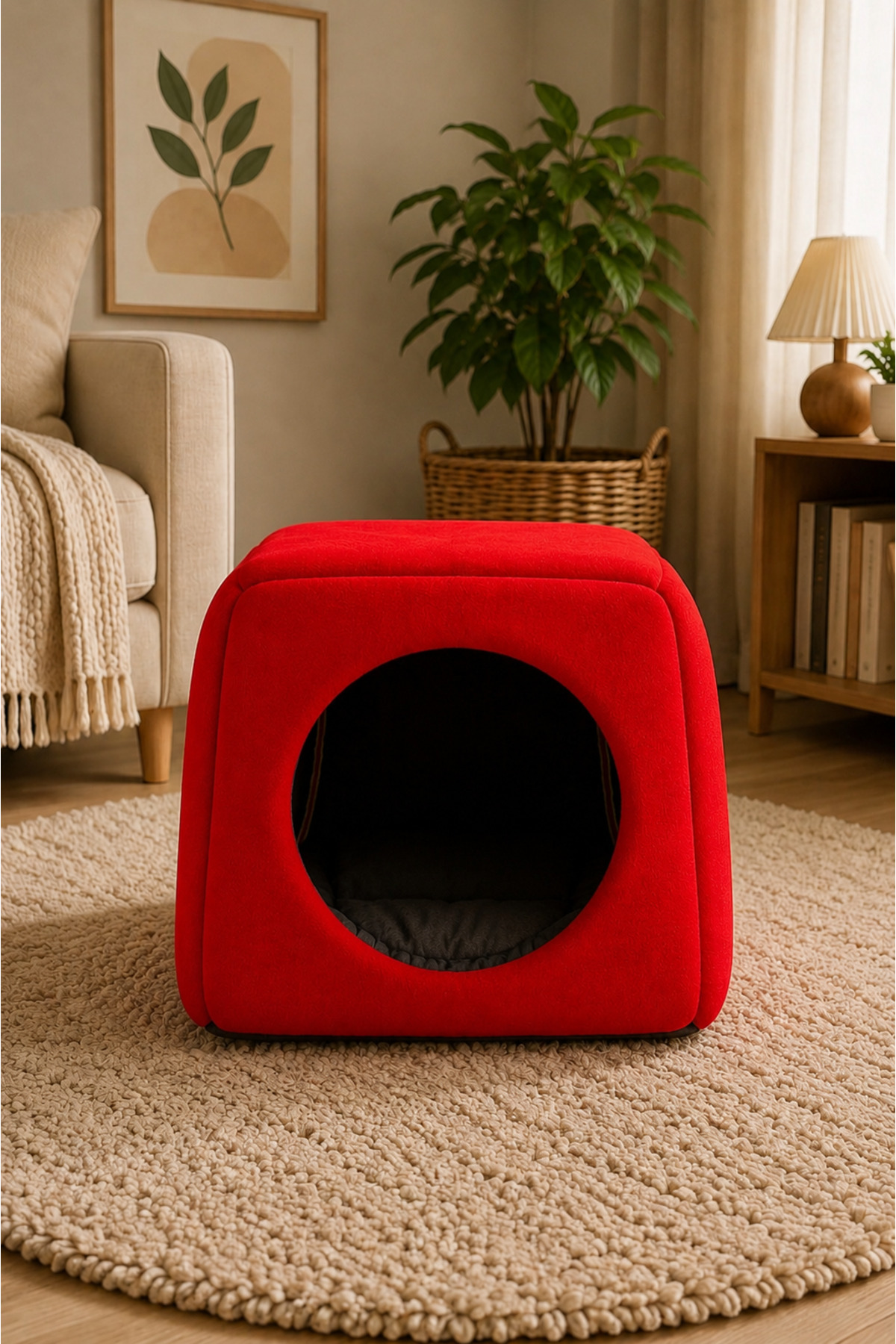 جای خواب گربه سه‌کاره و قابل شست‌وشو کت‌هاوس CatHouse Nerotex، قرمز، ۴۰×۴۰ سانتی‌متر