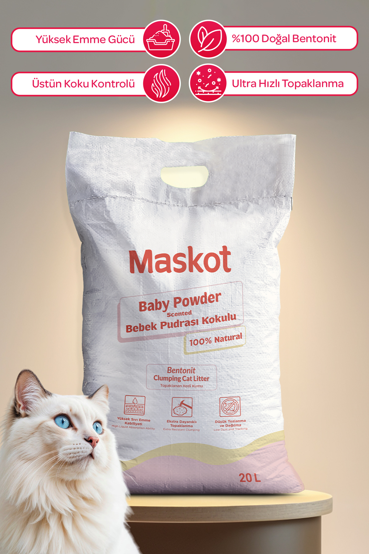 خاک گربه ماسکوت Maskot با رایحه پودر بچه، ۲۰ لیتر