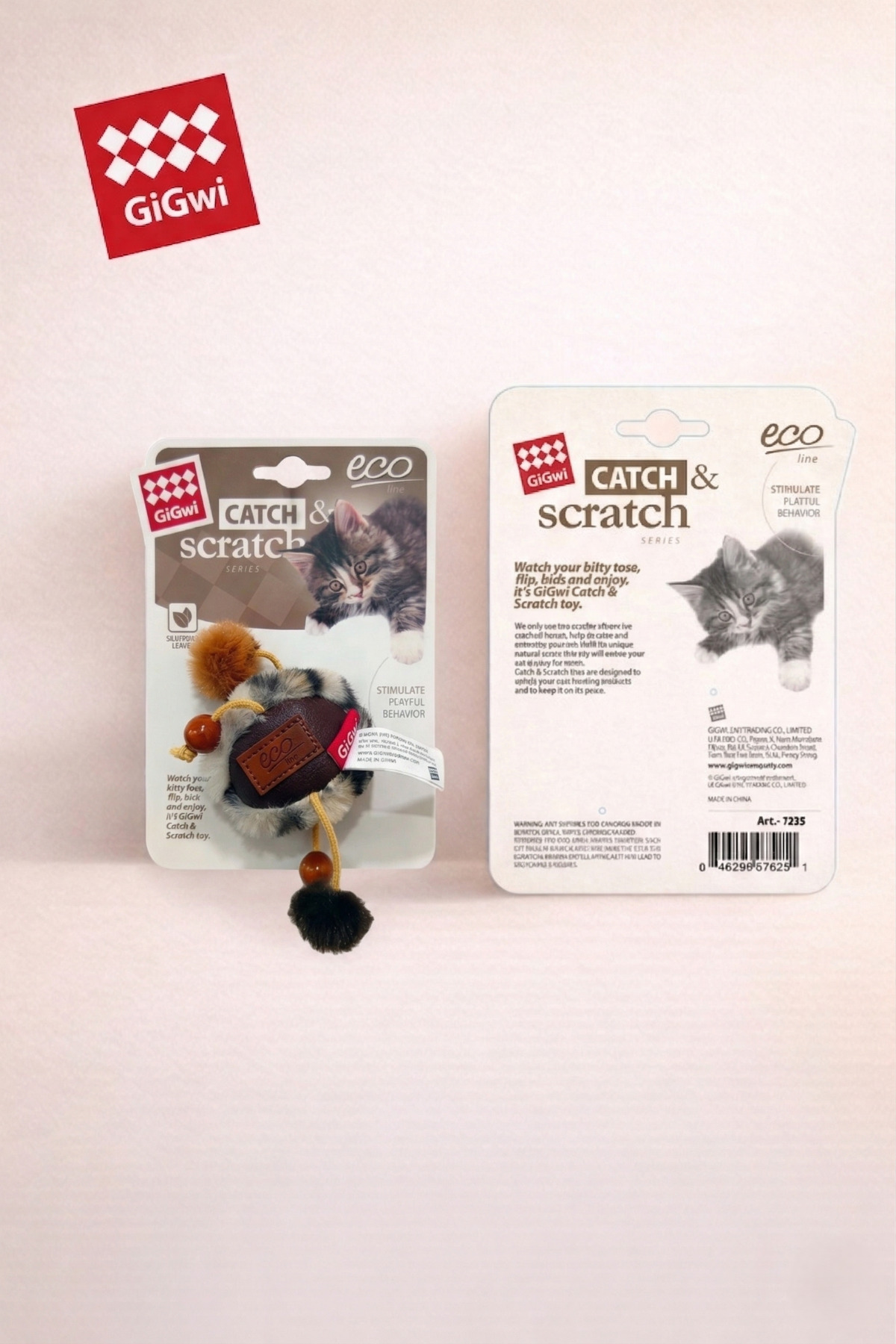 اسباب‌بازی توپ گربه حاوی کت‌نیپ Catch & Scratch Eco Line Ball، گیوی Gigwi مدل 9712، قهوه‌ای