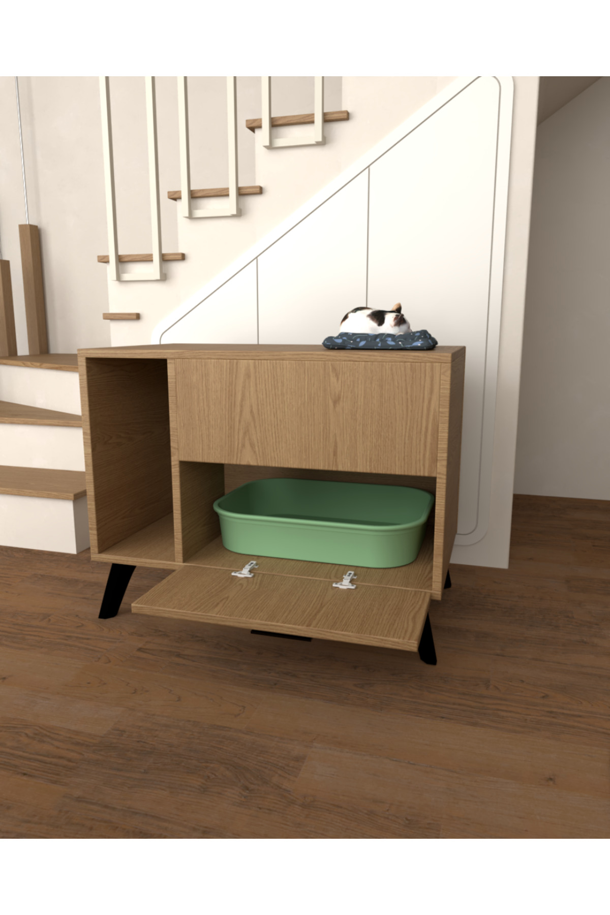کابینت توالت گربه لموورا هوم دیزاین Lemvora Home Design با ورودی مخفی، MDF قهوه‌ای