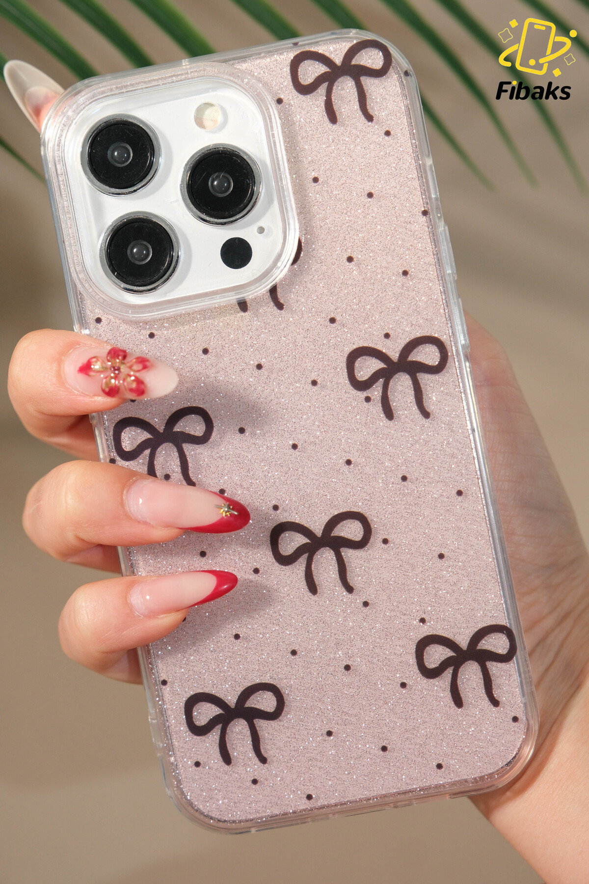 کاور و قاب سازگار APPLE IPHONE 13 PRO MAX با طرح پاپیون نقره‌ای رنگارنگ ضربه‌گیر براق فیبکس Fibaks