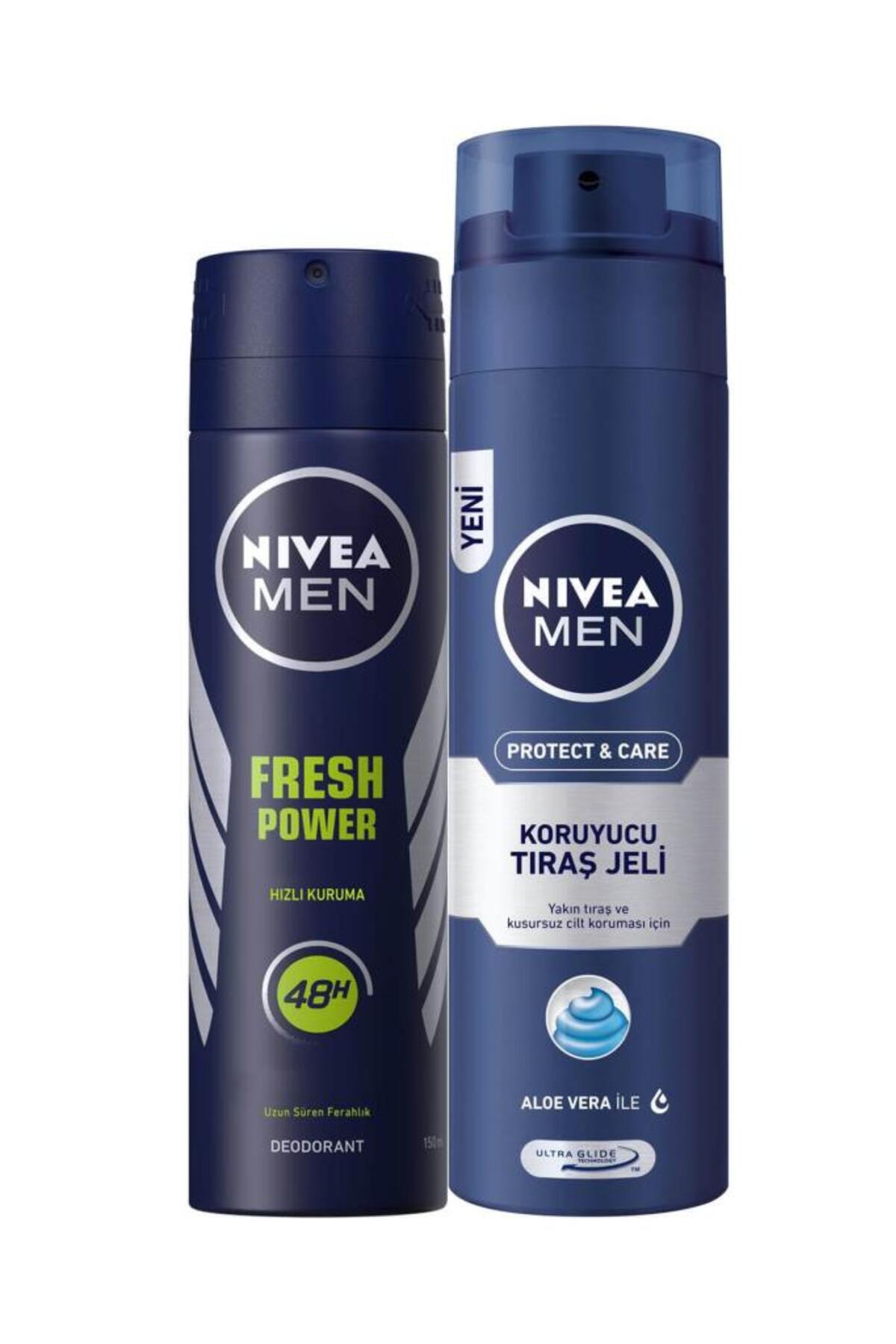 NIVEA ژل اصلاح مردانه فرش پاور 150 میلی لیتر دئوسپری با حفاظت و نگهداری 200 میلی لیتر
