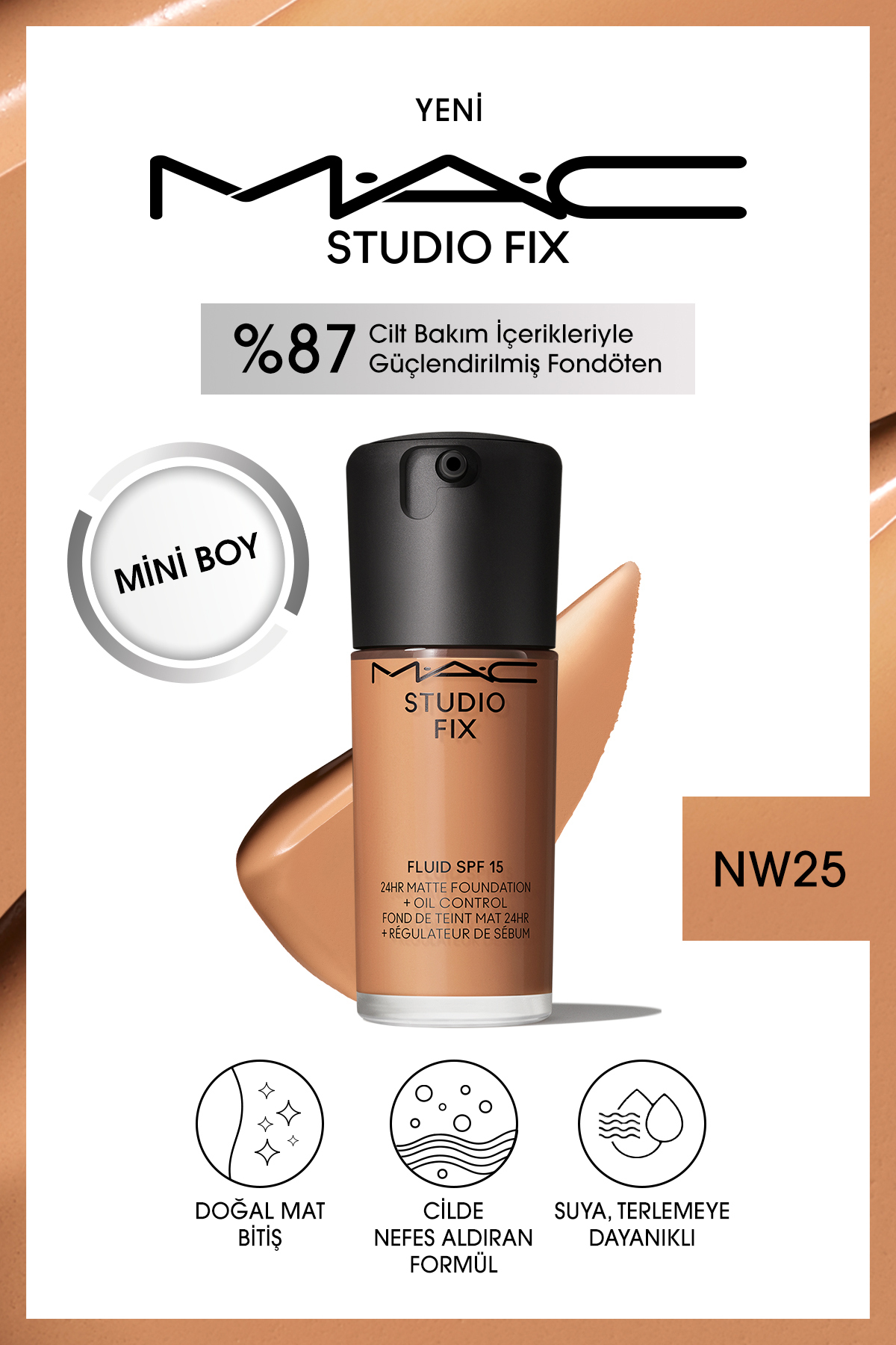 کرم پودر استودیو FIX FLUID SPF 15 MINI MAT FONUTIONS NW25 ML Mac