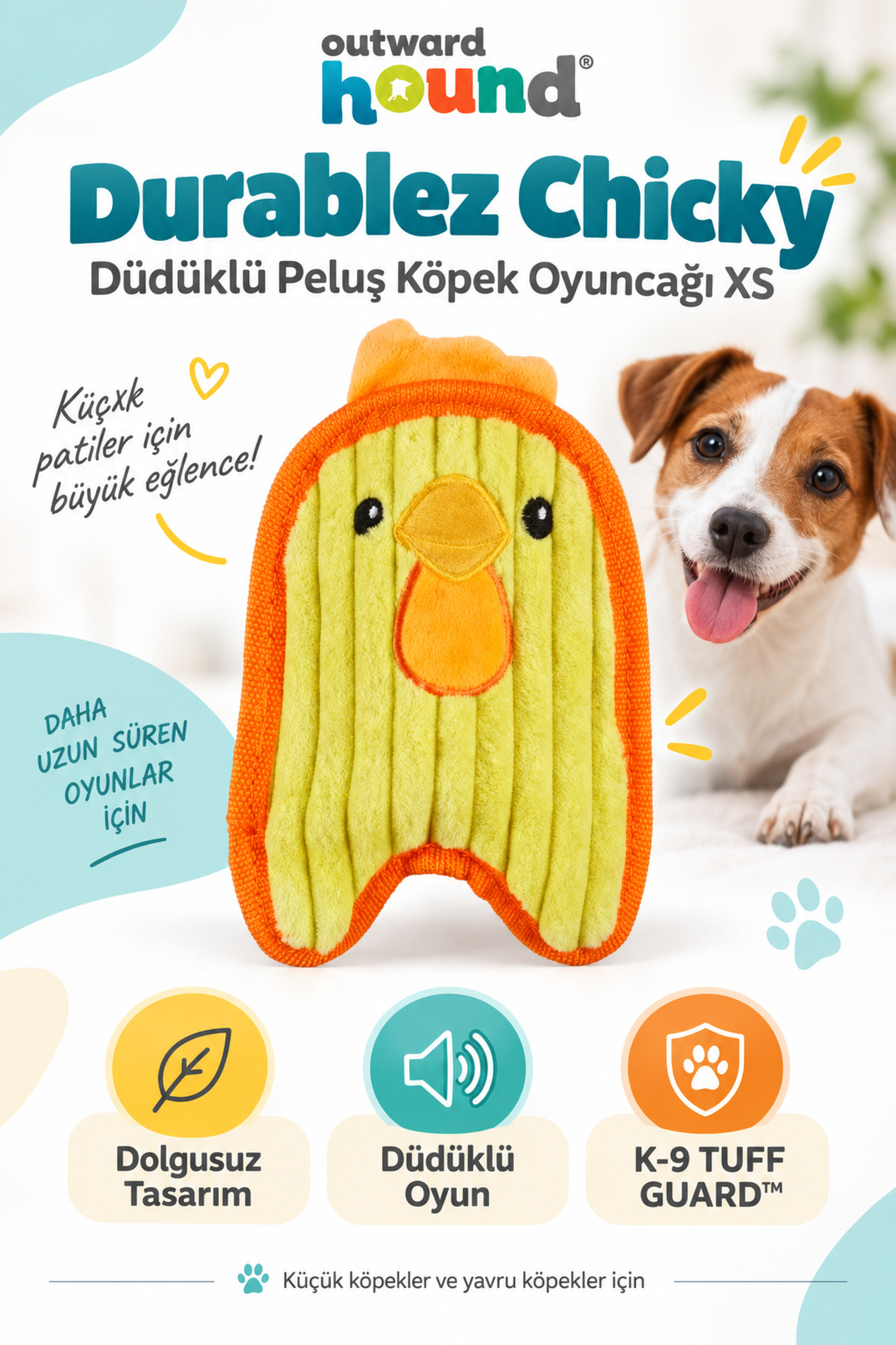 اسباب‌بازی پولیشی صدادار سگ، آوت‌وارد هاوند Outward Hound Durablez Chicky XS زرد