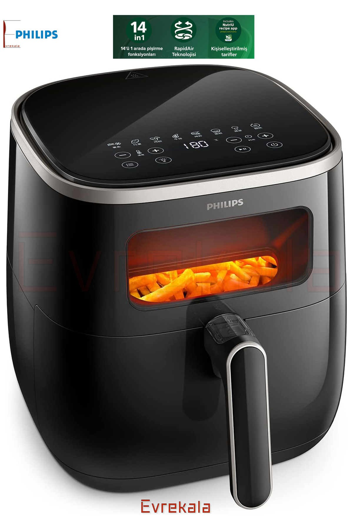 سرخ کن AIRFRYER جدید فیلیپس هوشمند مجاز EVREKALA 14 عملکرد و 5.6 لیتر با پنجره اورجینال Philips