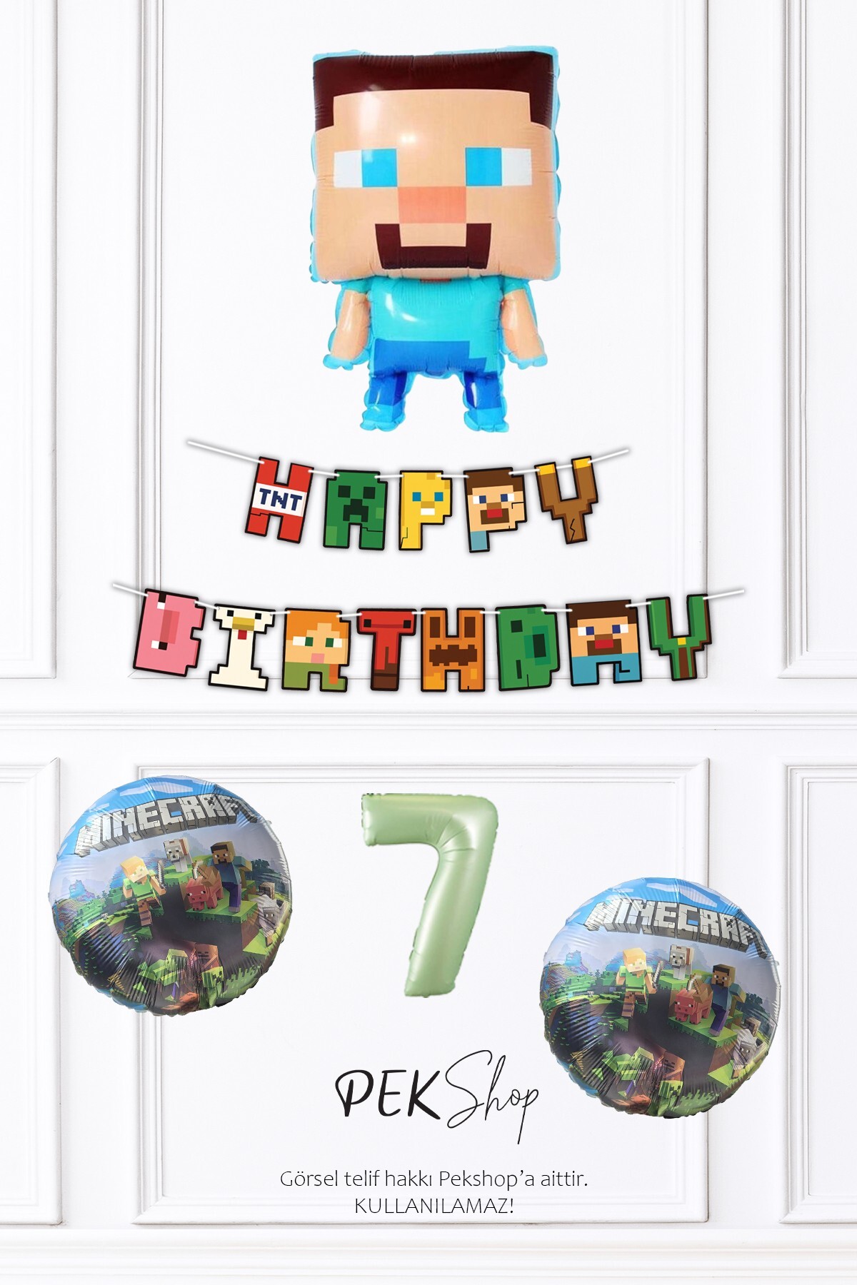 سایر لوازم مهمانی مجموعه بالون تولد 7 ساله MINECRAFT بالن استیو PEKSHOP