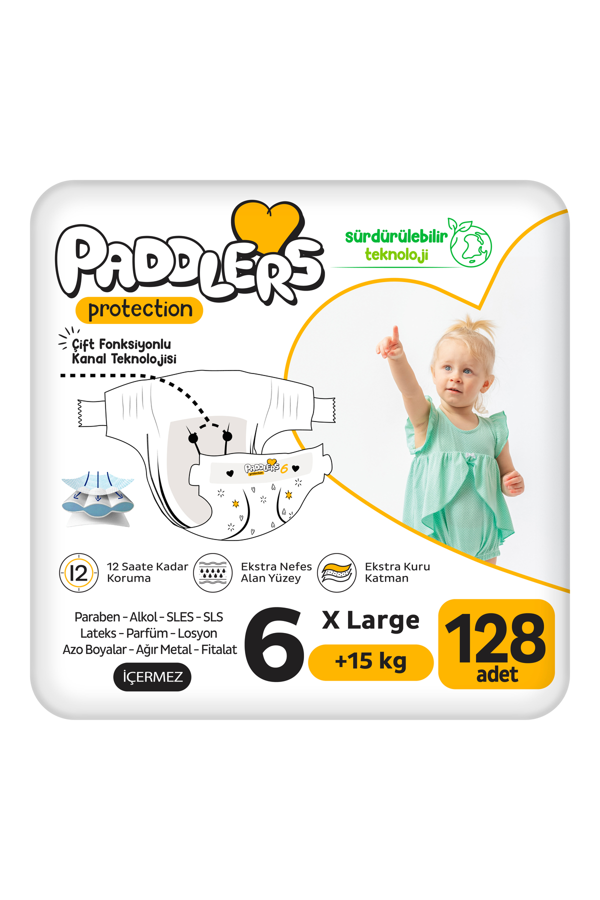پوشک بچه محافظ کودک سایز 6 X LARGE 128 عددی 15+ کیلوگرم ست جامبو اضافی اورجینال Paddlers