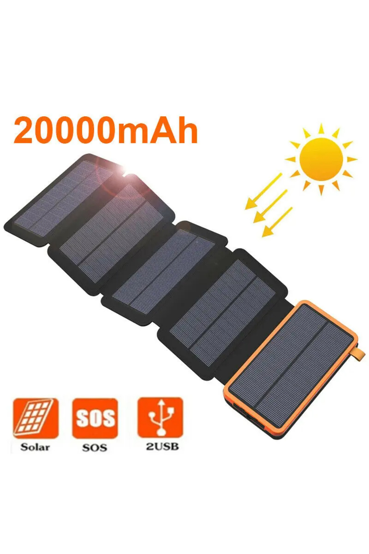 پاوربانک خورشیدی 20000 میلی آمپر ساعتی 4 پنل شارژر تلفن USB تاشو اورجینال pazariz