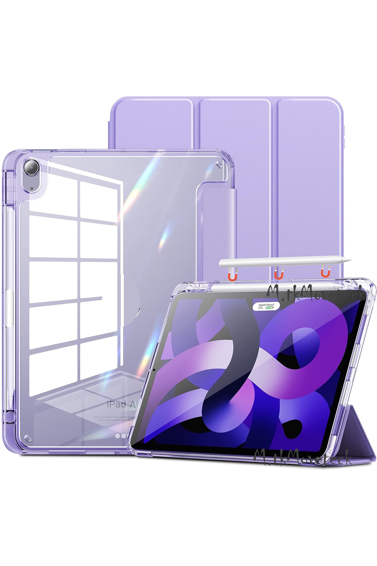 کاور تبلت سازگار با IPAD AIR 13 CASE شارژ قلم مغناطیسی شفاف محفظه قابل جدا شدن حالت خواب هوشمند m.tk moveteck