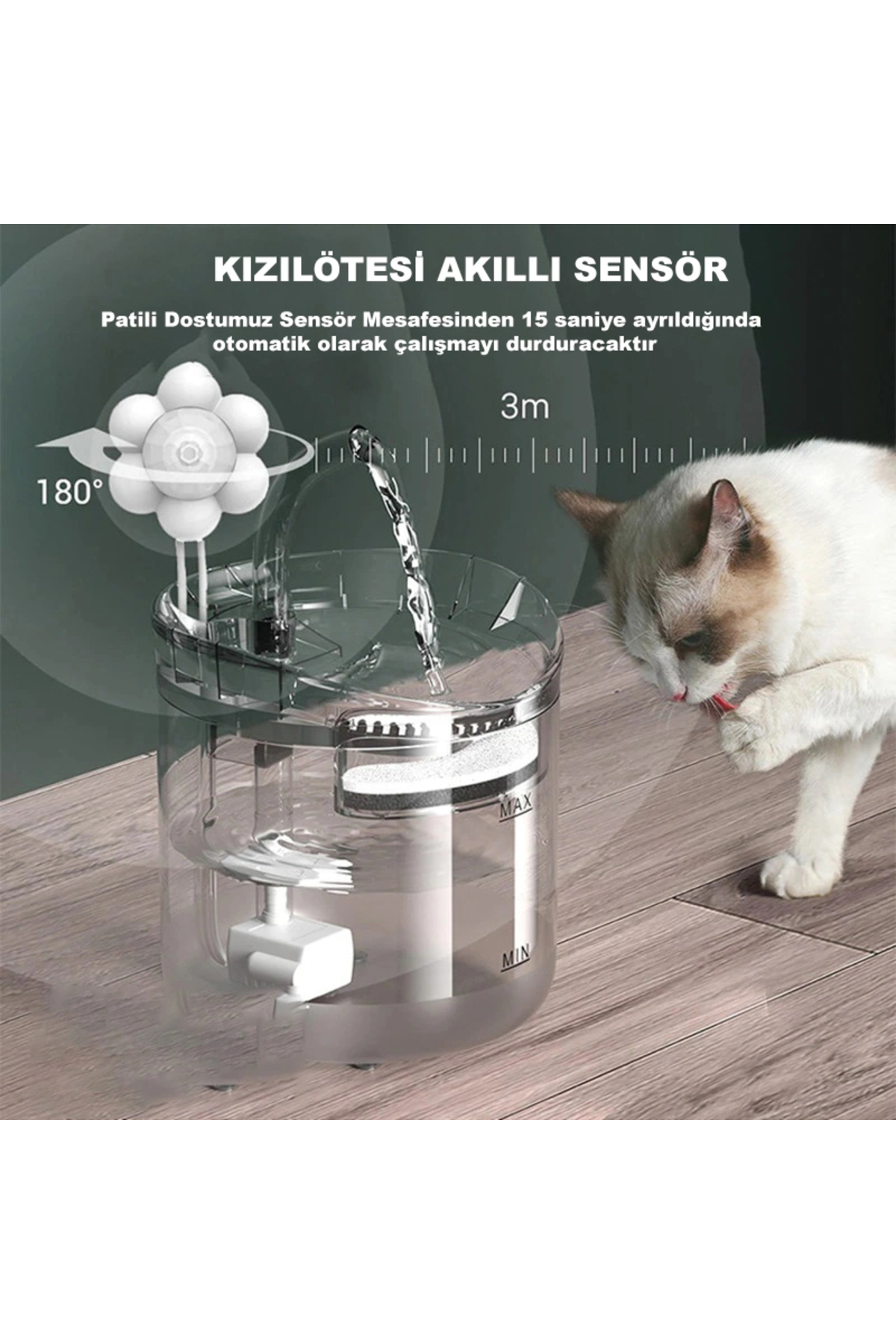 آبخوری فواره‌ای خودکار و شفاف سگ و گربه دیلی‌لینک DailyLink، حسگر حرکتی، مدل SKSEBILSNSRLÜ