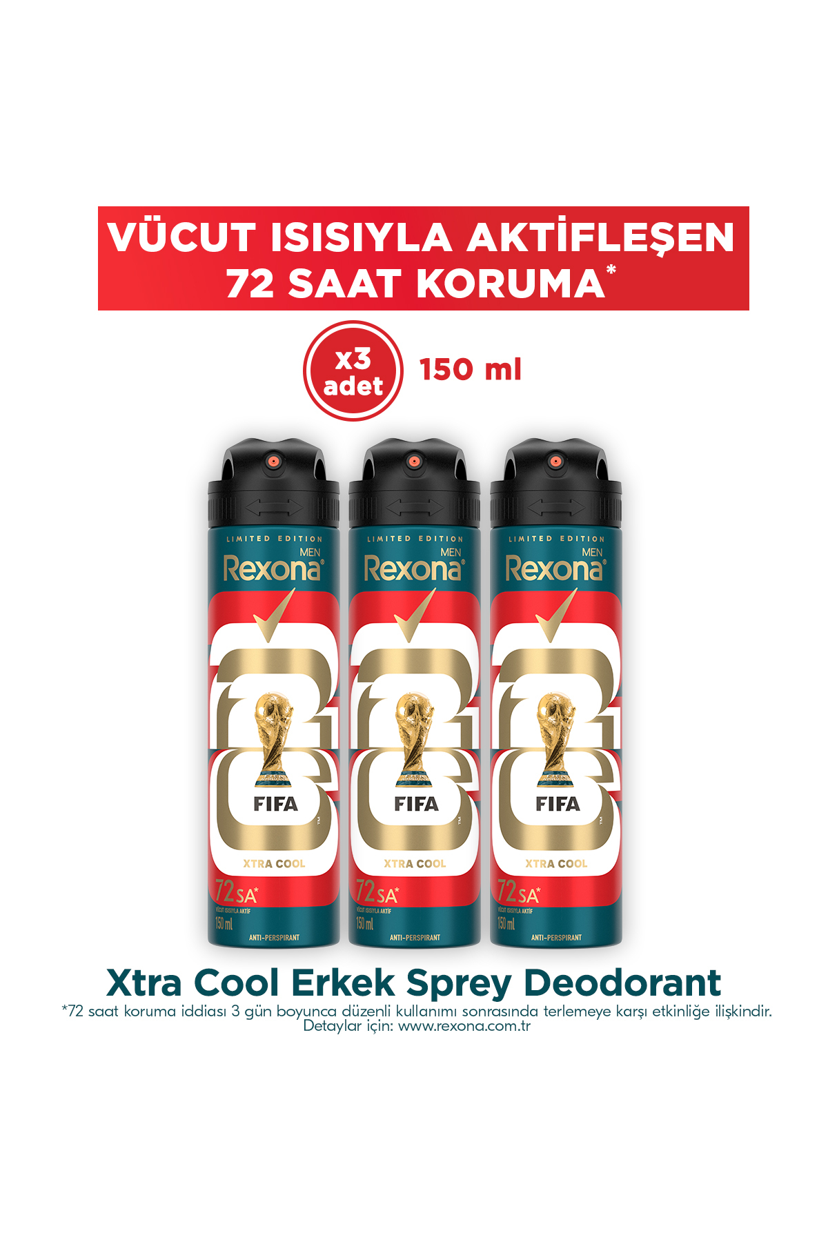 Rexona اسپری ضد تعریق مردانه با حفاظت ۷۲ ساعته و خنک کننده ۱۵۰ میلی لیتر X3