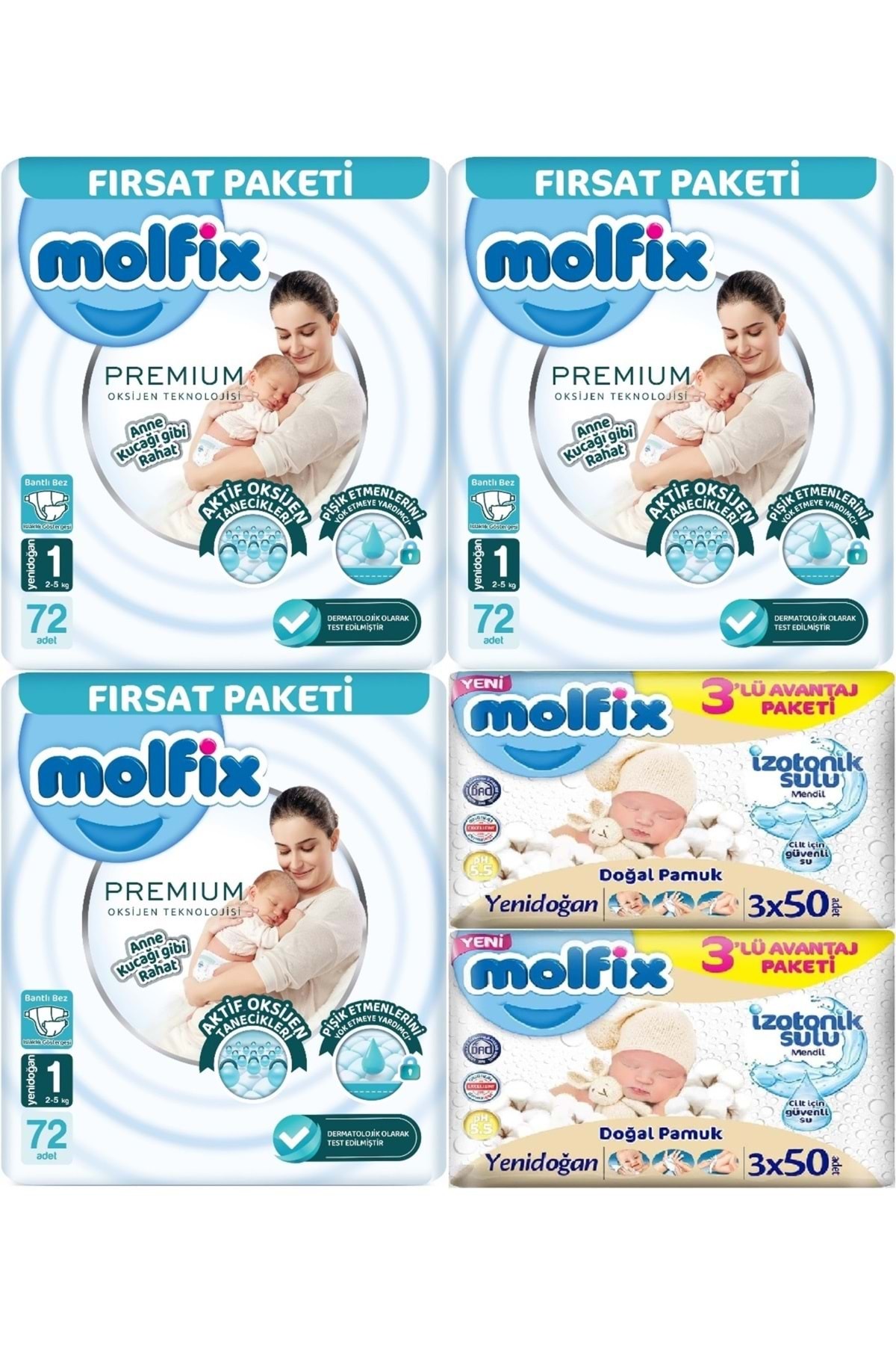 پوشک بچه اندازه ممتاز: 1 2 5 کیلوگرم نوزاد 216 عدد دستمال مرطوب ماهانه ULTRA PK + 6 اورجینال Molfix