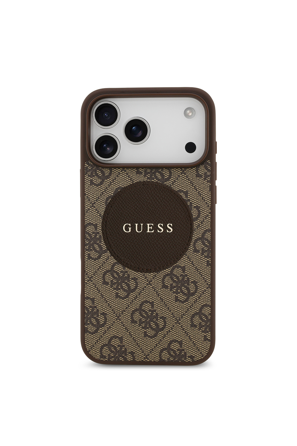کاور و قاب سازگار با IPHONE 17 PRO MAX دارای مجوز M SAFE CIRCLE COVER کلاسیک لوگوی متنی قهوه ای اورجینال Guess