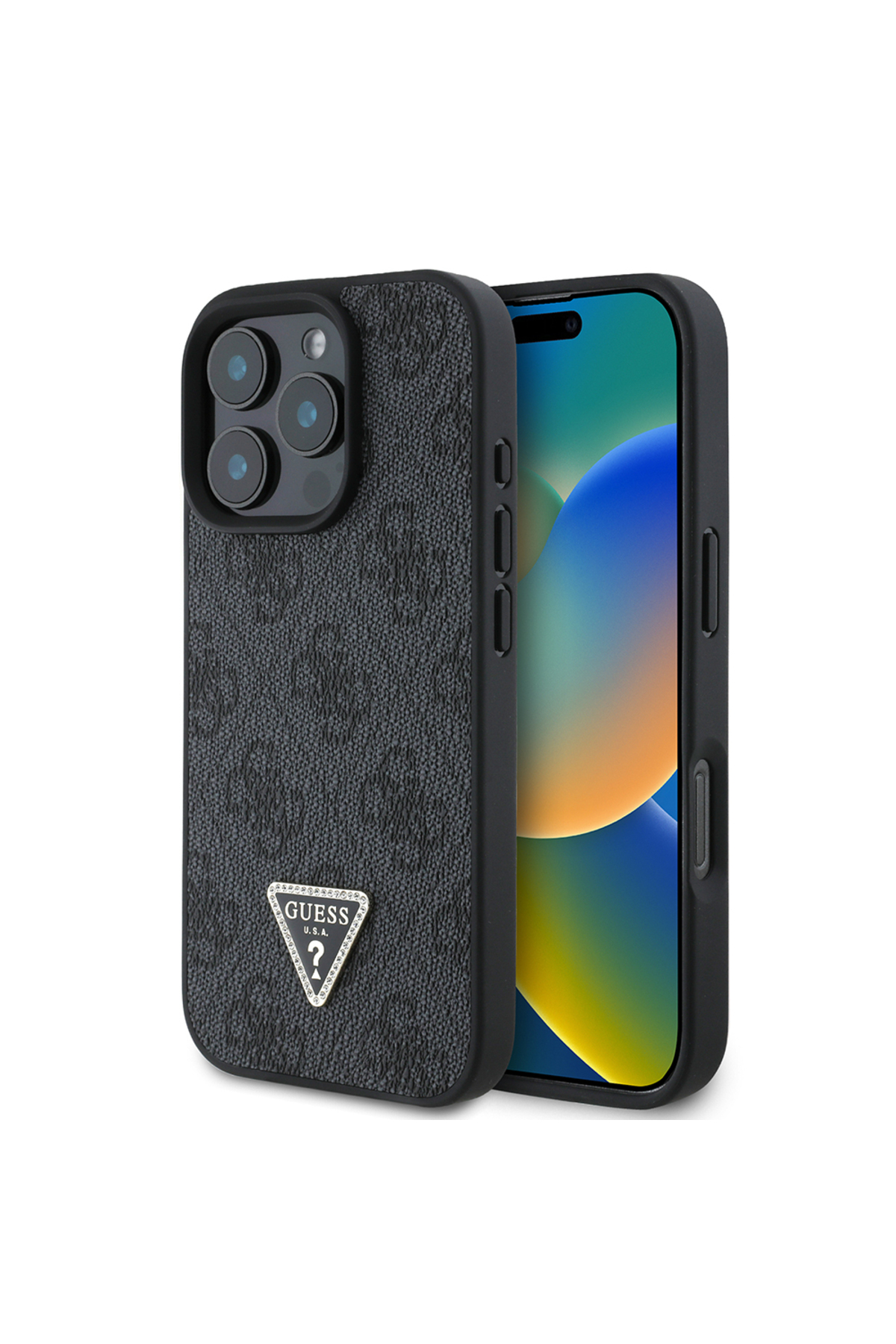 کاور و قاب IPHONE 16 PRO CASE GUESS LICENSED PU چرمی STONED SIANGLE LOGO 4G PATTERNED STRASS COVER مشکی اورجینال Guess