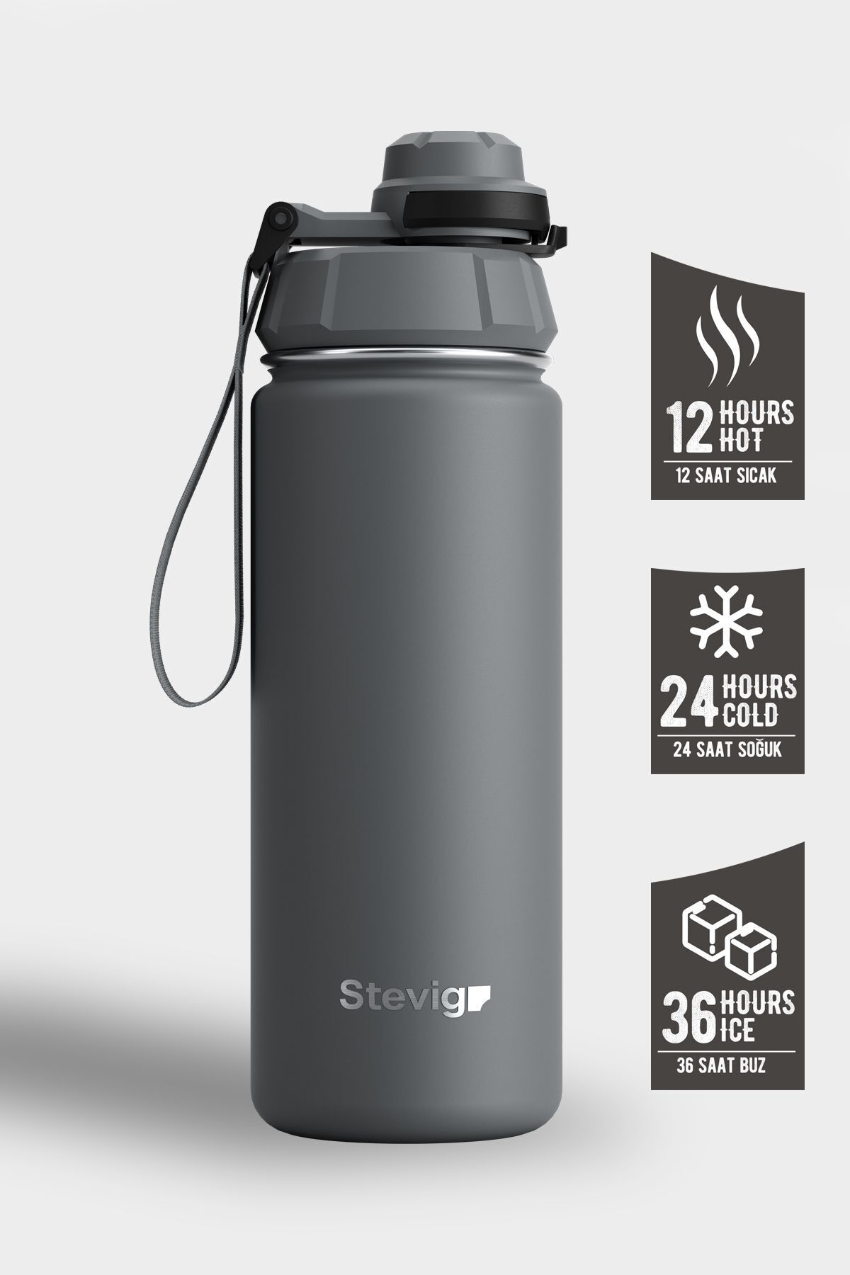 فلاسک 1 قمقمه فولادی ضد نشتی 500 میلی لیتری GREY ST 209 اورجینال Stevig