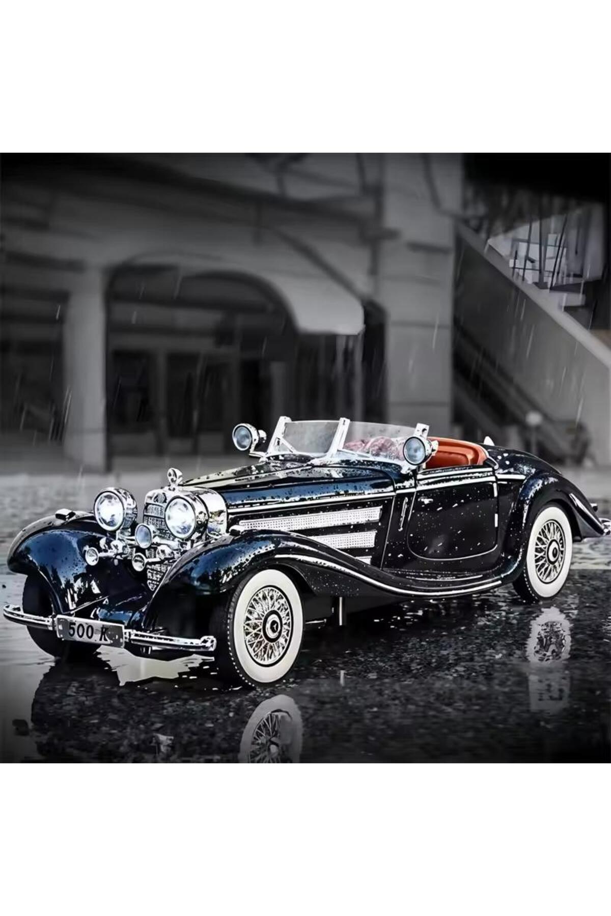 مدل خودرو MERCEDES 500K مشکی OLD کلاسیک درهای باز با صدا و چراغ مرسدس 500 K DIECAST CAR اورجینال SECTOYS