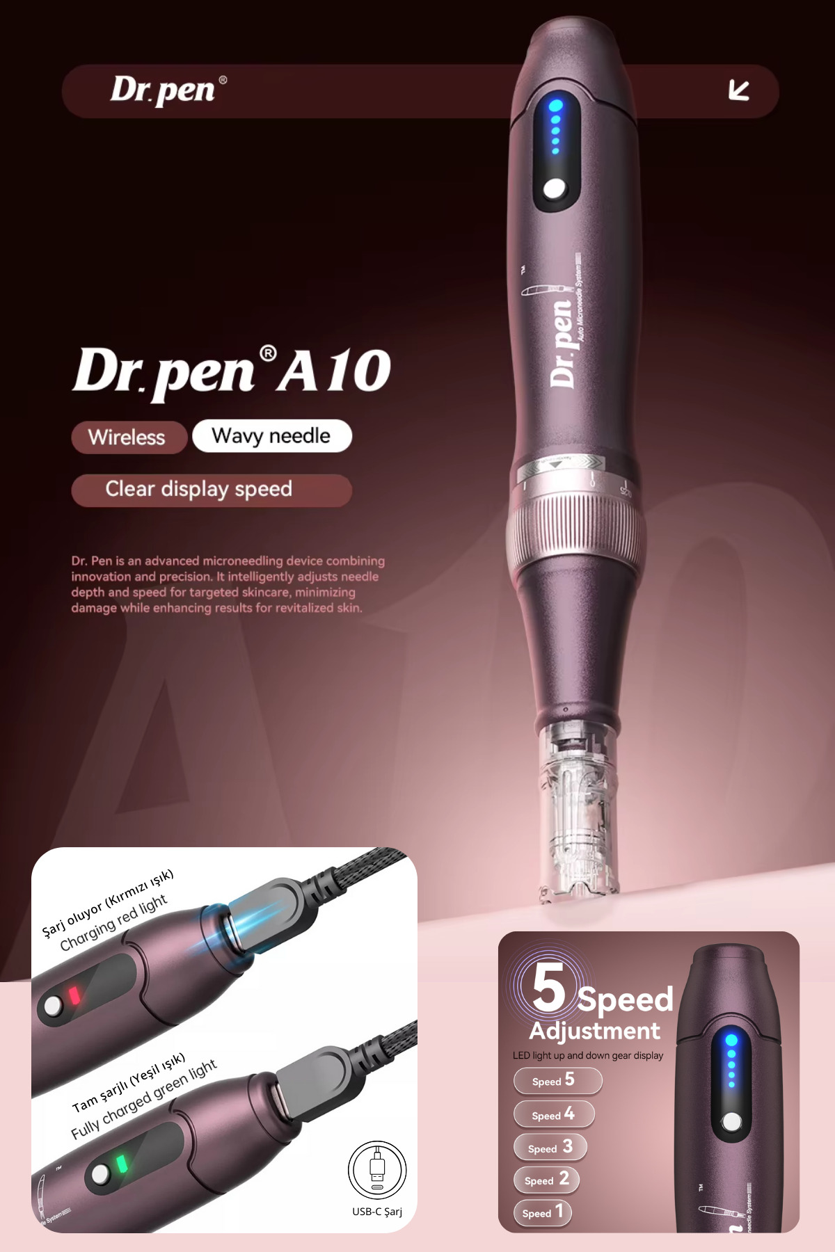 درمارولر دستگاه درماپن A10 لایه برداری پوست 0 2.5 میلی متری برای بازسازی صورت اورجینال Dr.Pen