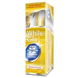خمیردندان سفیدکننده لکه‌های سیگار وایت گلو White Glo، ۱۵۰ گرم با مسواک و تمیزکننده دندان