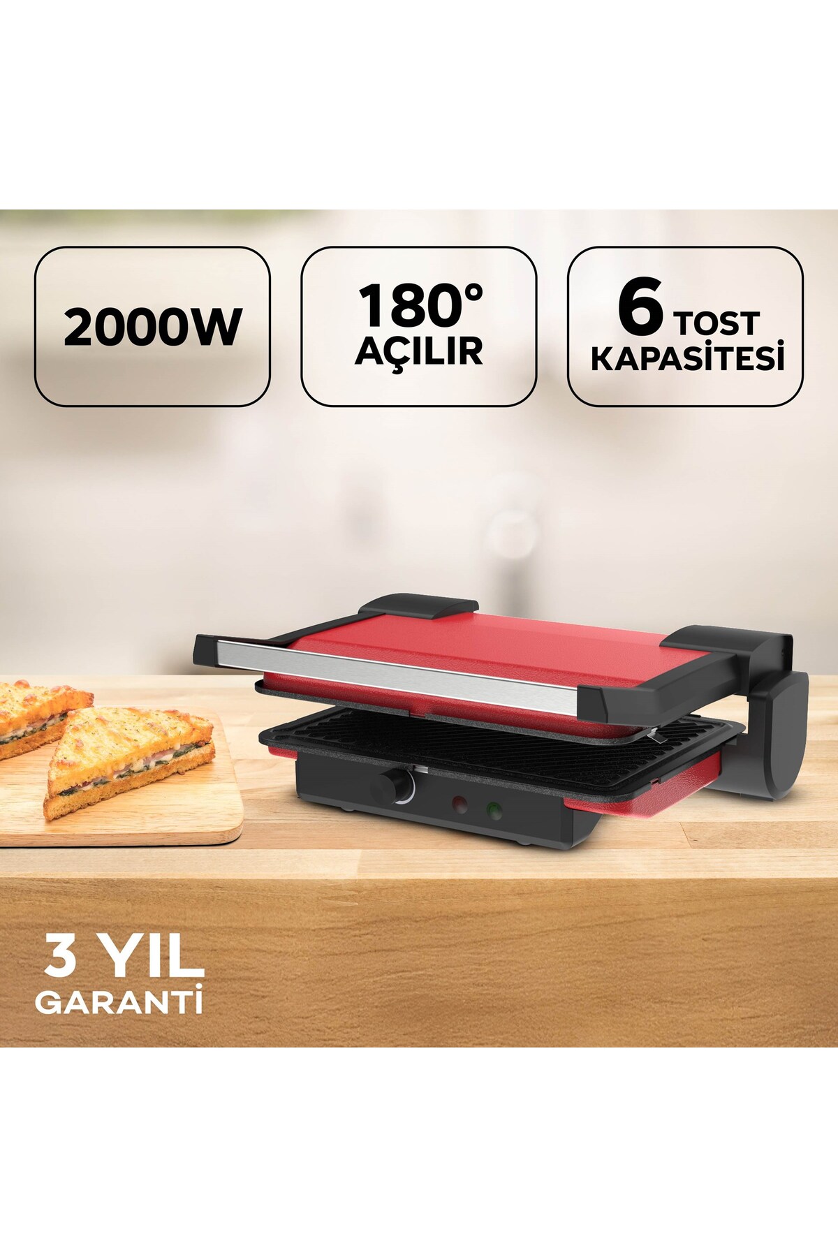 دستگاه ساندویچ و تست نان کینگ آرته پلاس K469 قرمز اورجینال King