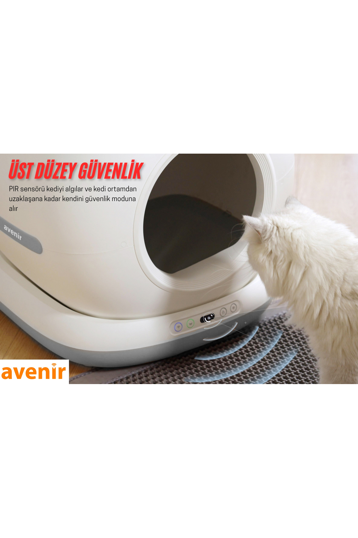 توالت هوشمند و خودکار گربه آونیر AVENİR مدل AV-CB02W-S214 با دوربین هدیه و مخزن ۷۵ لیتری