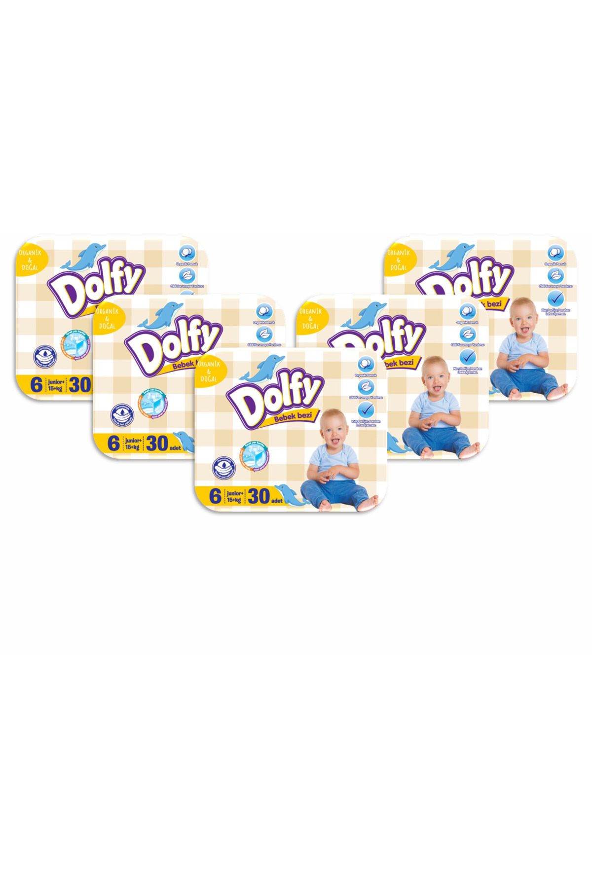 پوشک بچه سایز 6 فرصت اقتصادی بسته I 150 عددی 15 25 کیلوگرم 30X5 اورجینال DOLFY