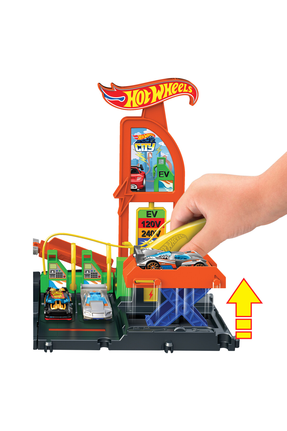ست بازی پلی ایستگاه شارژ خودروی الکتریکی و ماشین اسباب HTN79 در مقیاس 1:64 از ترکیه HOT WHEELS