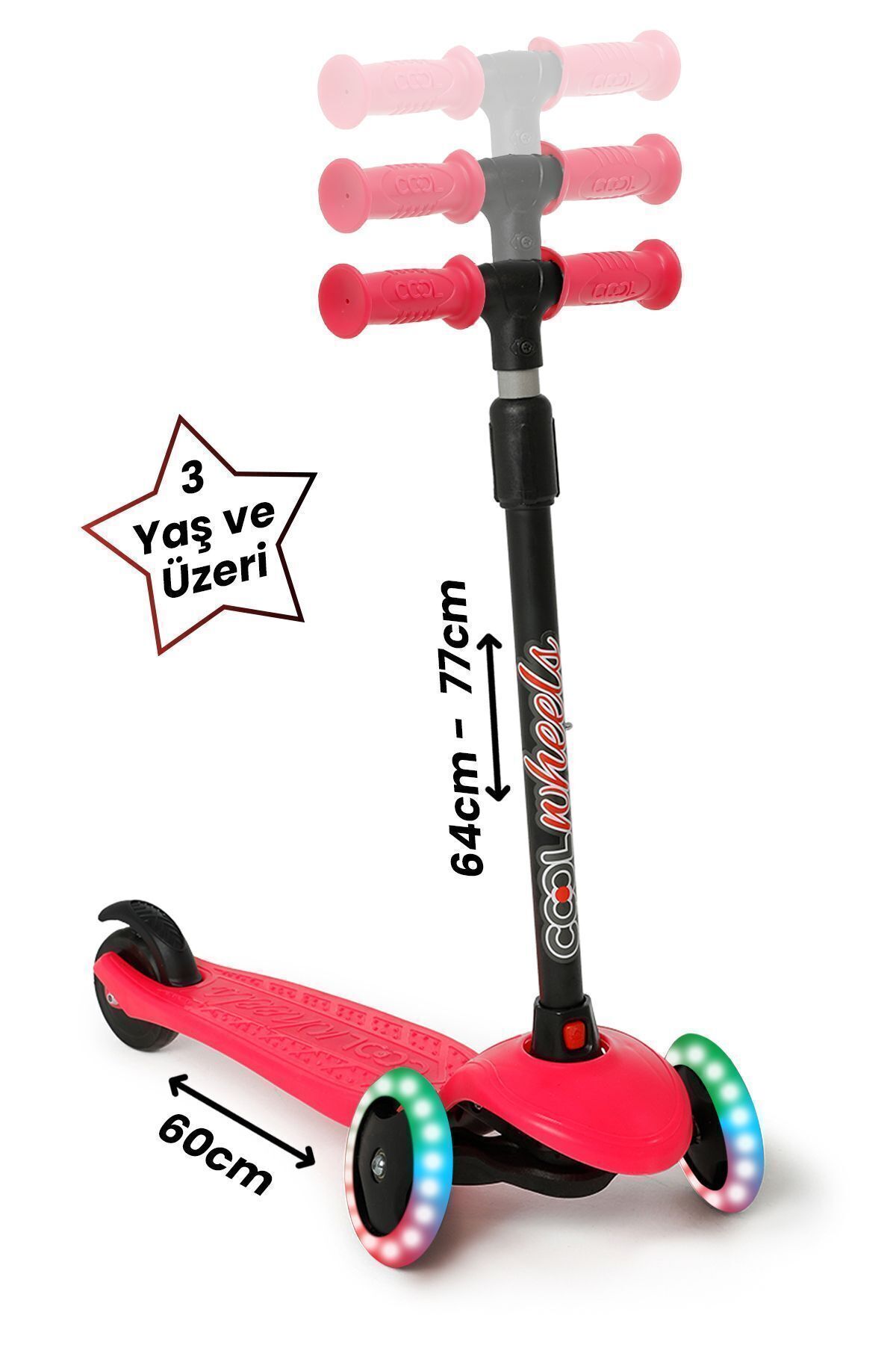 اسکوتر کودکان 3 اسباب بازی روروک مخصوص بچه ها صورتی اژدها چراغ LED FR59458 3+ AGE PINK از ترکیه Cool Wheels