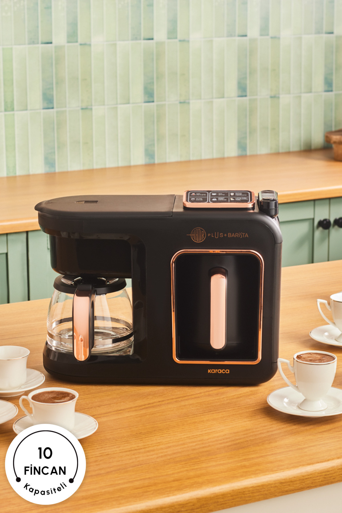 قهوه ساز ترک PLUS BARISTA 6 در 1 لاته کاپوچینو و برشته مس مشکی اورجینال Karaca
