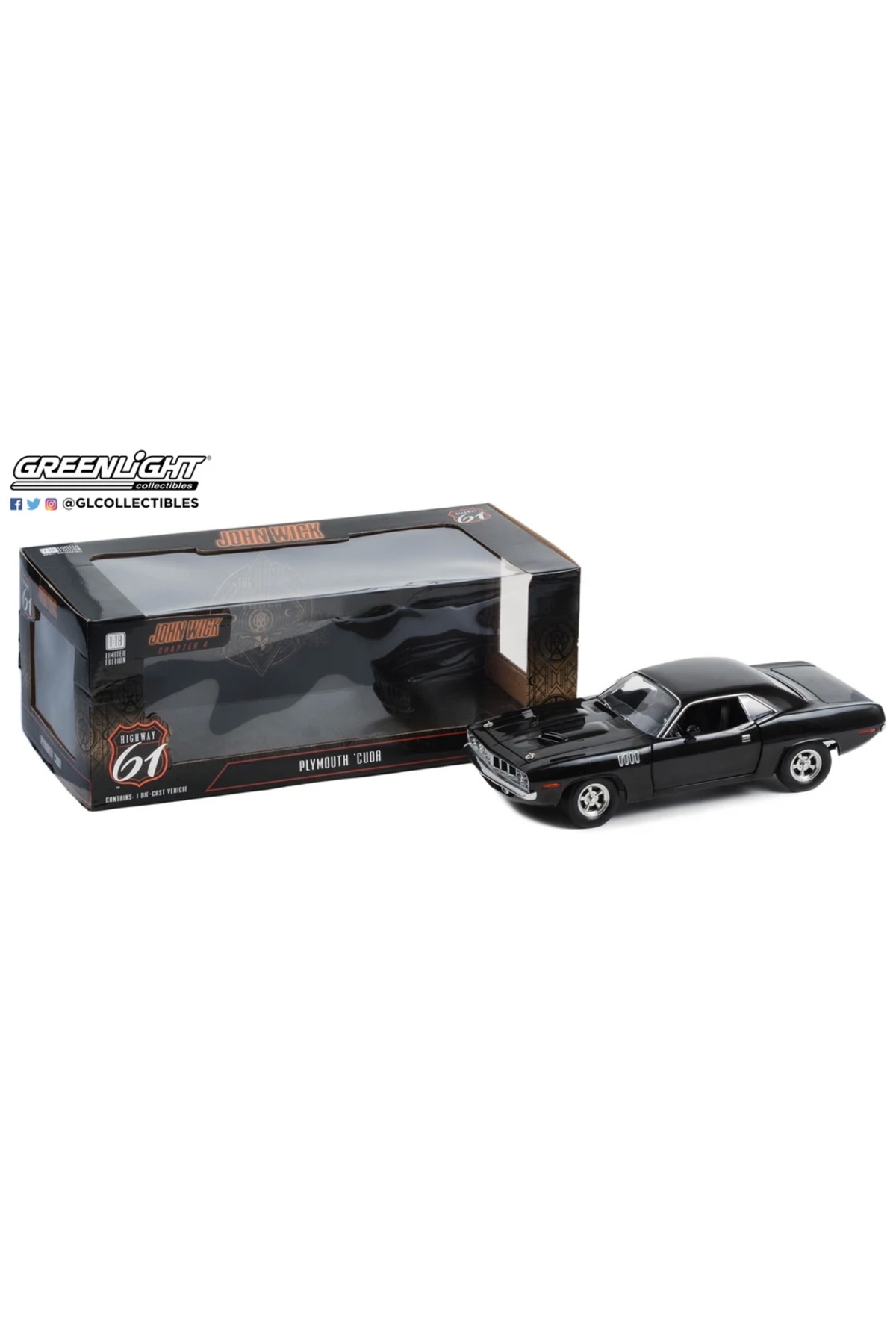 مدل خودرو GREENLIGHT 1:18 HIGHWAY 61 JOHN WICK: CHAPTER 4 2023 1971 PLYMOUTH 'CUDA اورجینال Green Lighting