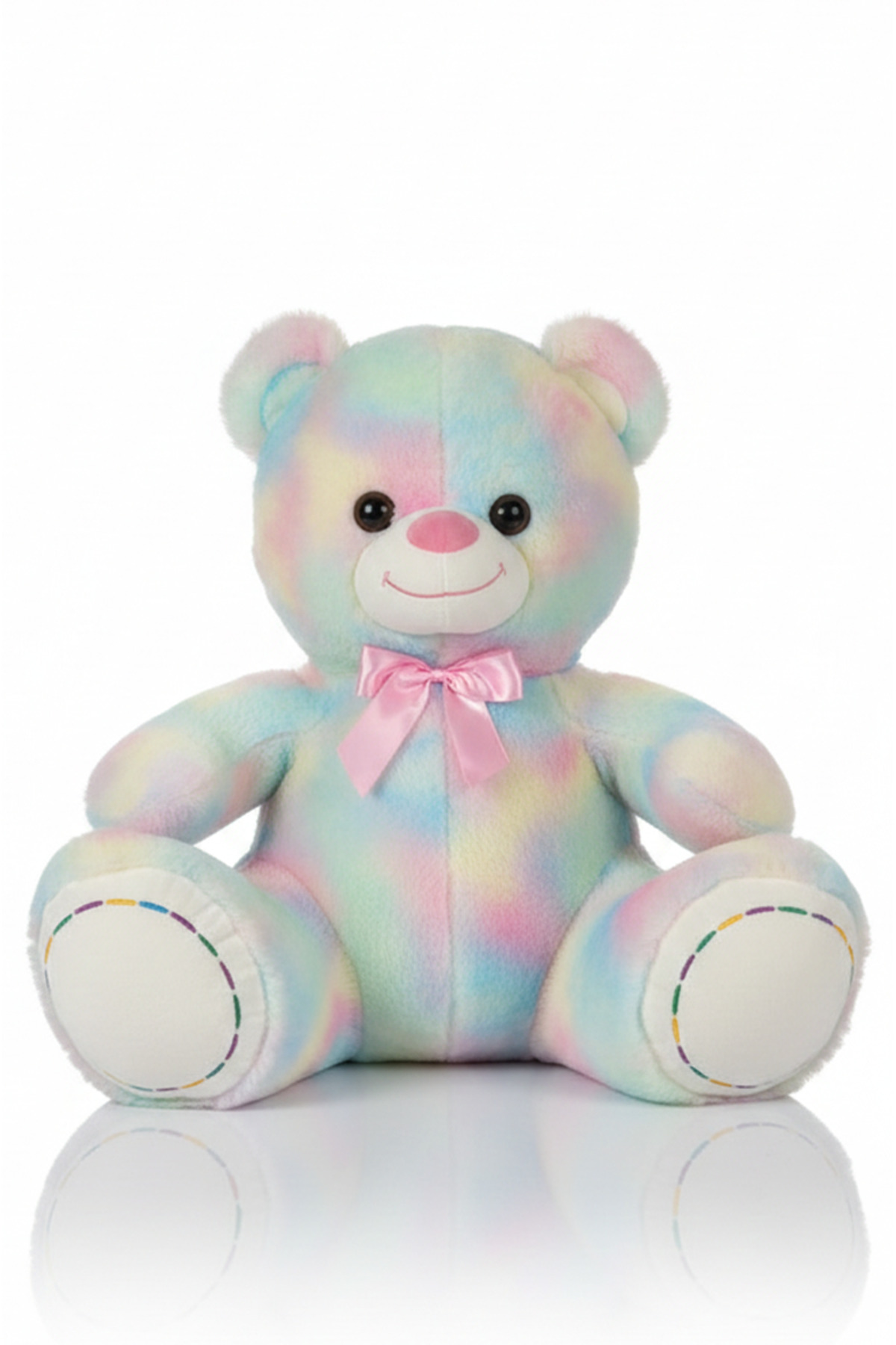 اسباب بازی های پشمی خرس عروسکی با روبان رنگین کمانی 60 سانتی متر رنگارنگ و نرم POLLYTOYS PELÜŞ OYUNCAKTA DÜNYA MARKASI