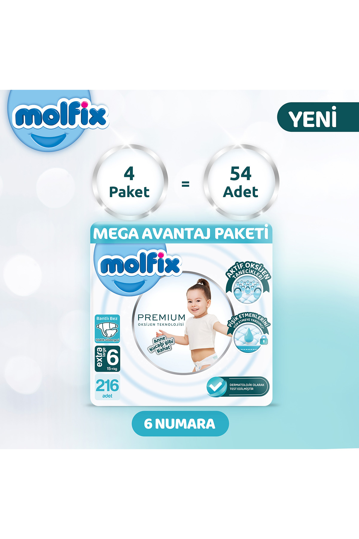پوشک بچه پکیج مگا مزیت پرمیوم 6 سایز 216 عدد اورجینال Molfix