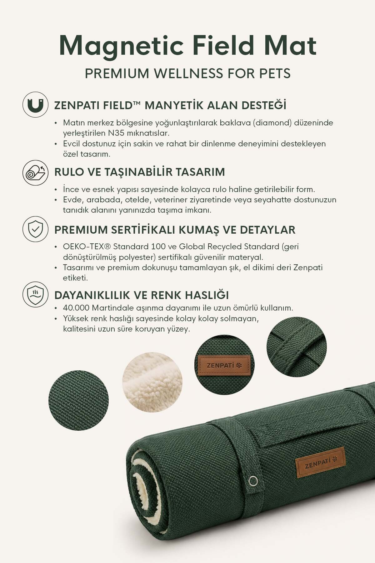 زیرانداز مغناطیسی گربه و سگ زِن‌پاتی Zenpati Field Mat، سبز