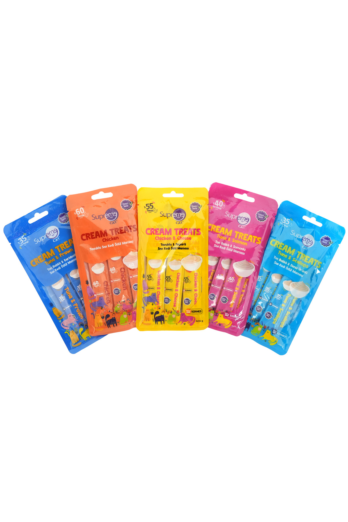 تشویقی مایع گربه سوپریم کت Supreme Cat با طعم مرغ و پنیر، ۴ × ۱۴ گرم