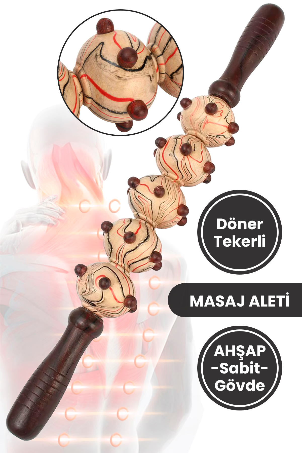 غلتک ماساژ سلولیت چوبی mei ، 5 چرخ، تخلیه لنفاوی، چوب ماساژ ریلکس کننده عضلات GuaSha