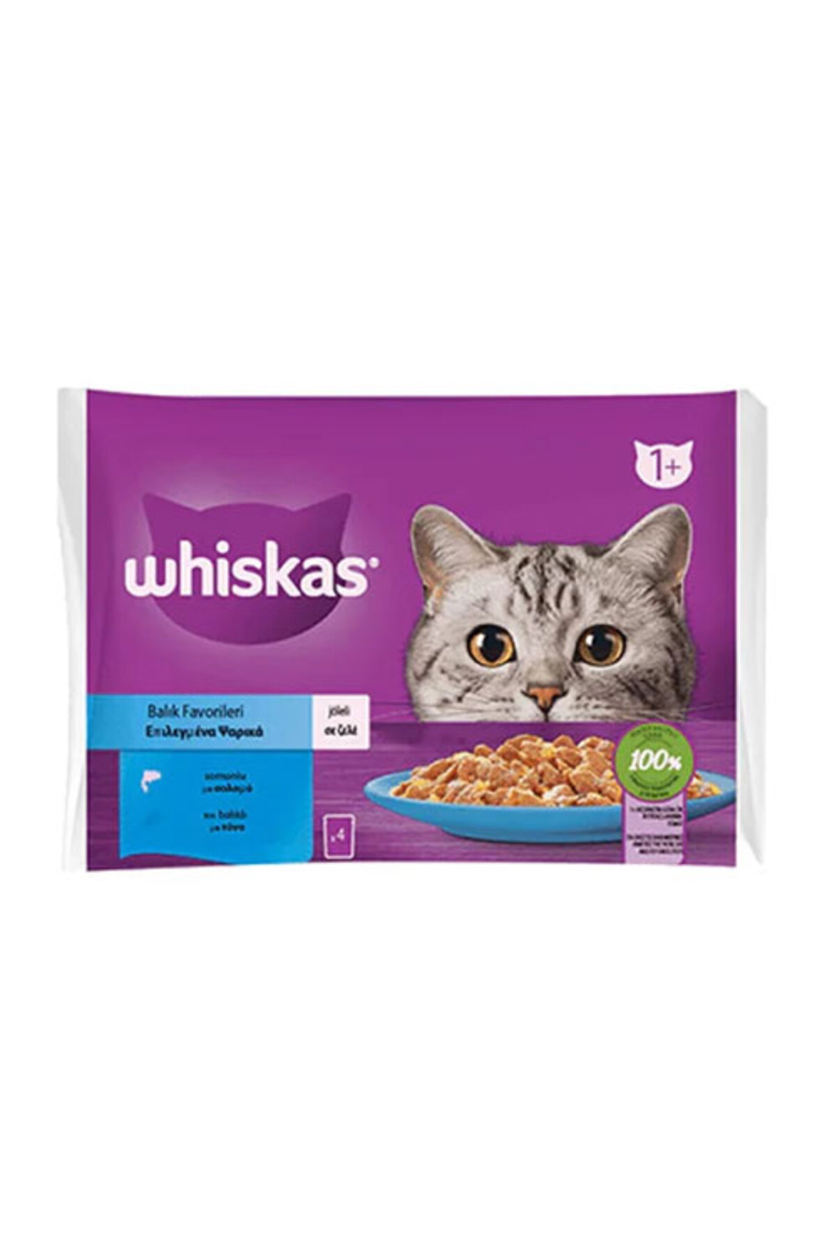 پوچ غذای مرطوب گربه بالغ ویسکاس Whiskas با سالمون و تن ماهی در ژله، ۴ عدد ۸۵ گرمی