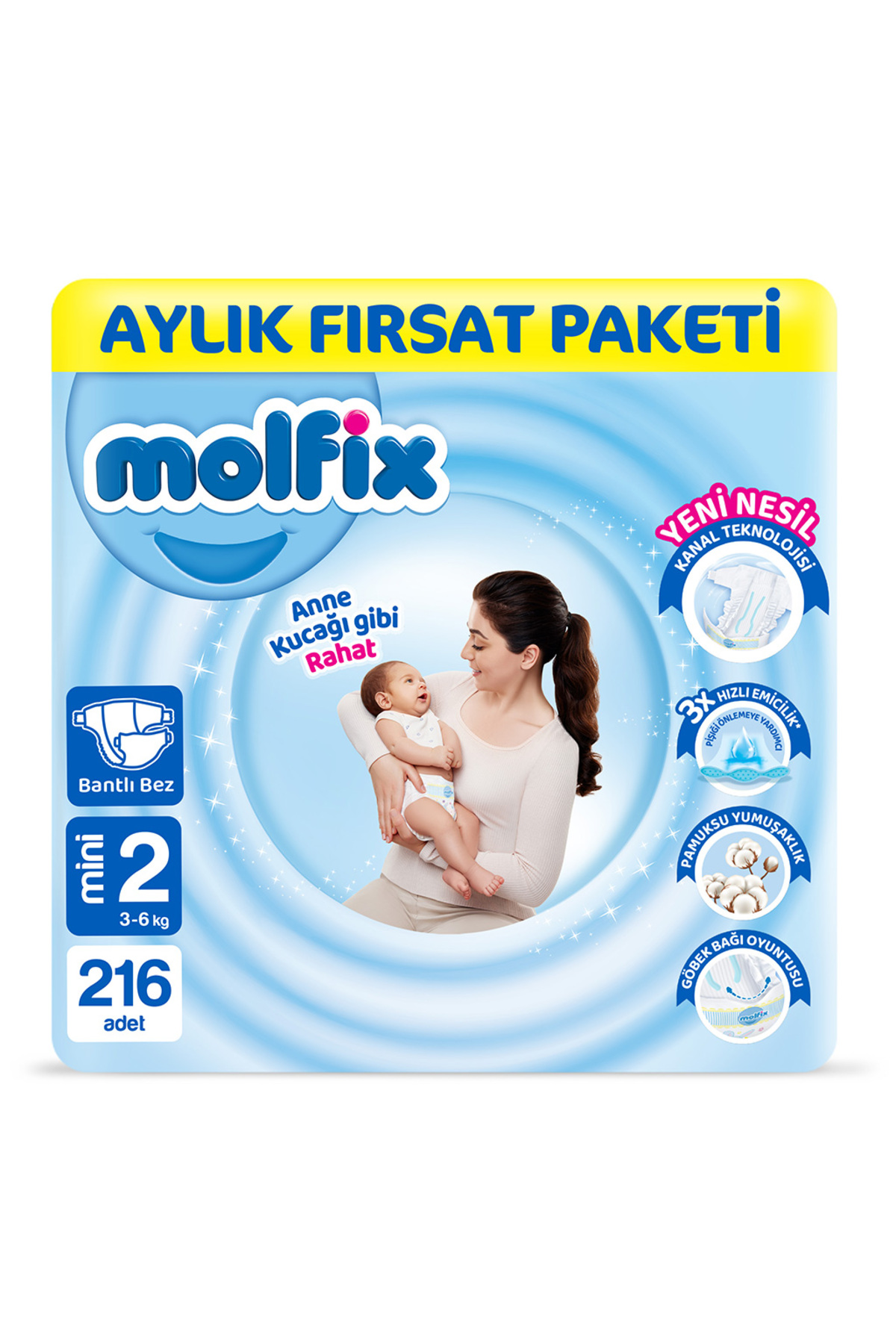 پوشک بچه سایز 2 مینی بسته فرصت ماهانه 216 عدد اورجینال Molfix