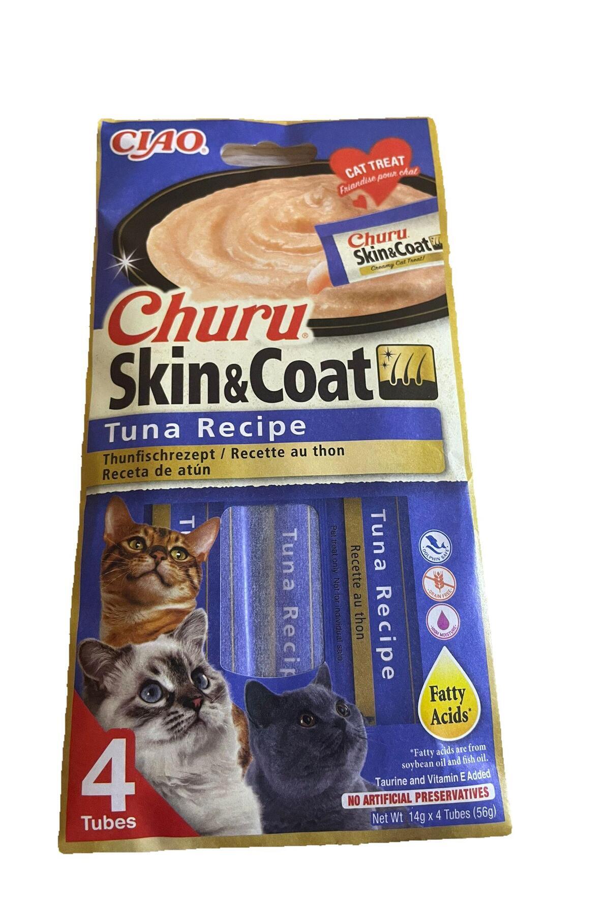 تشویقی مایع گربه اینابا چائو INABA CIAO، سری Ciao Churu Skin&Coat، با طعم تن ماهی، ۵۶ گرم