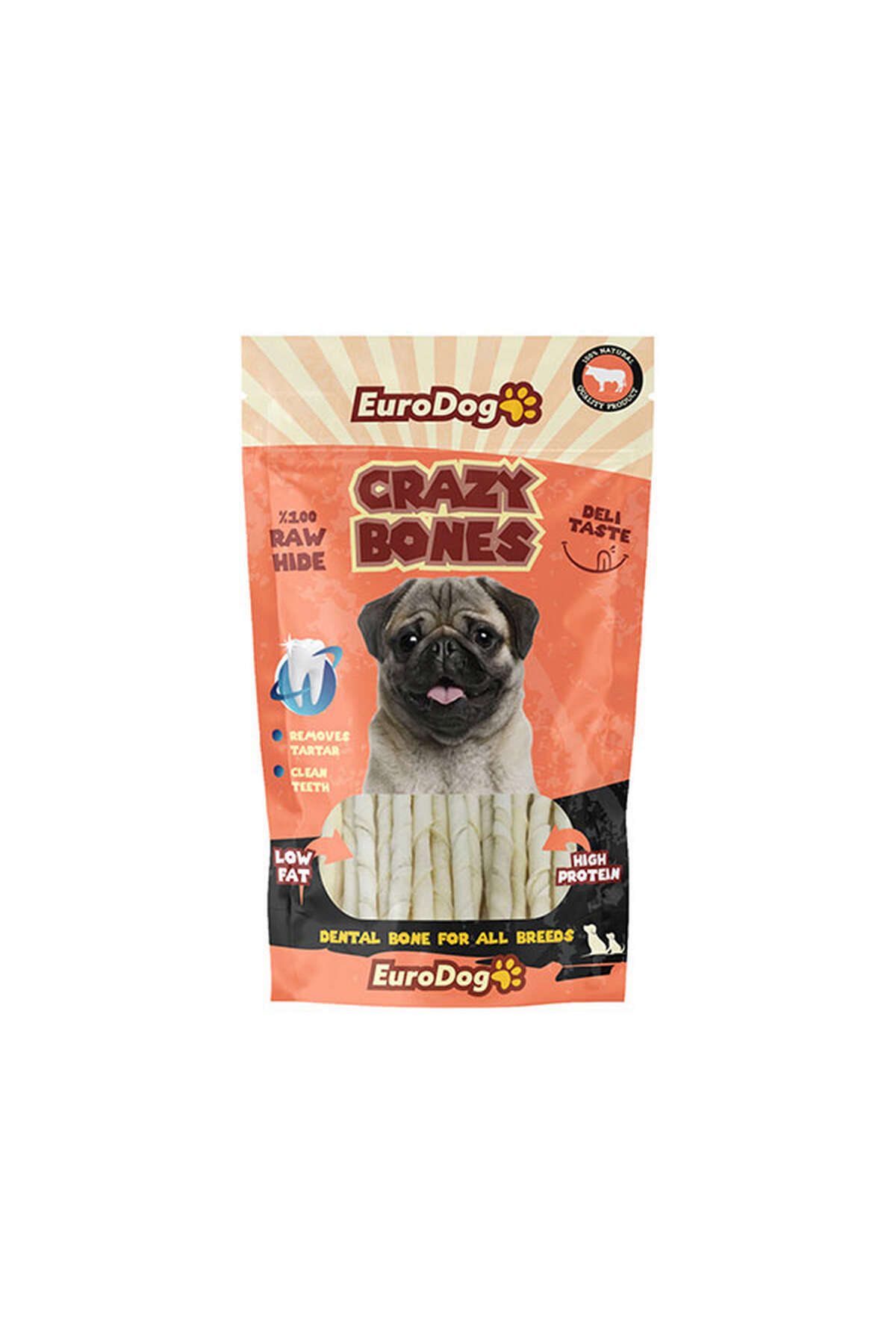 تشویقی سگ یوروداگ Eurodog، سری Crazy Bone، چوب پیچ‌خورده شیری ۲۰ عددی، ۲ واحد