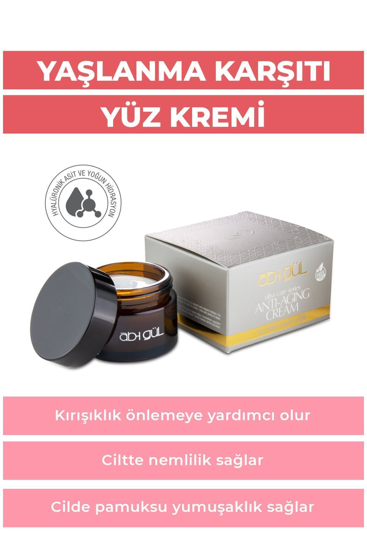 کرم صورت ضد پیری 45 میلی لیتر با هیالورونیک اسید از سری اولترا کر Ab-ı Gül