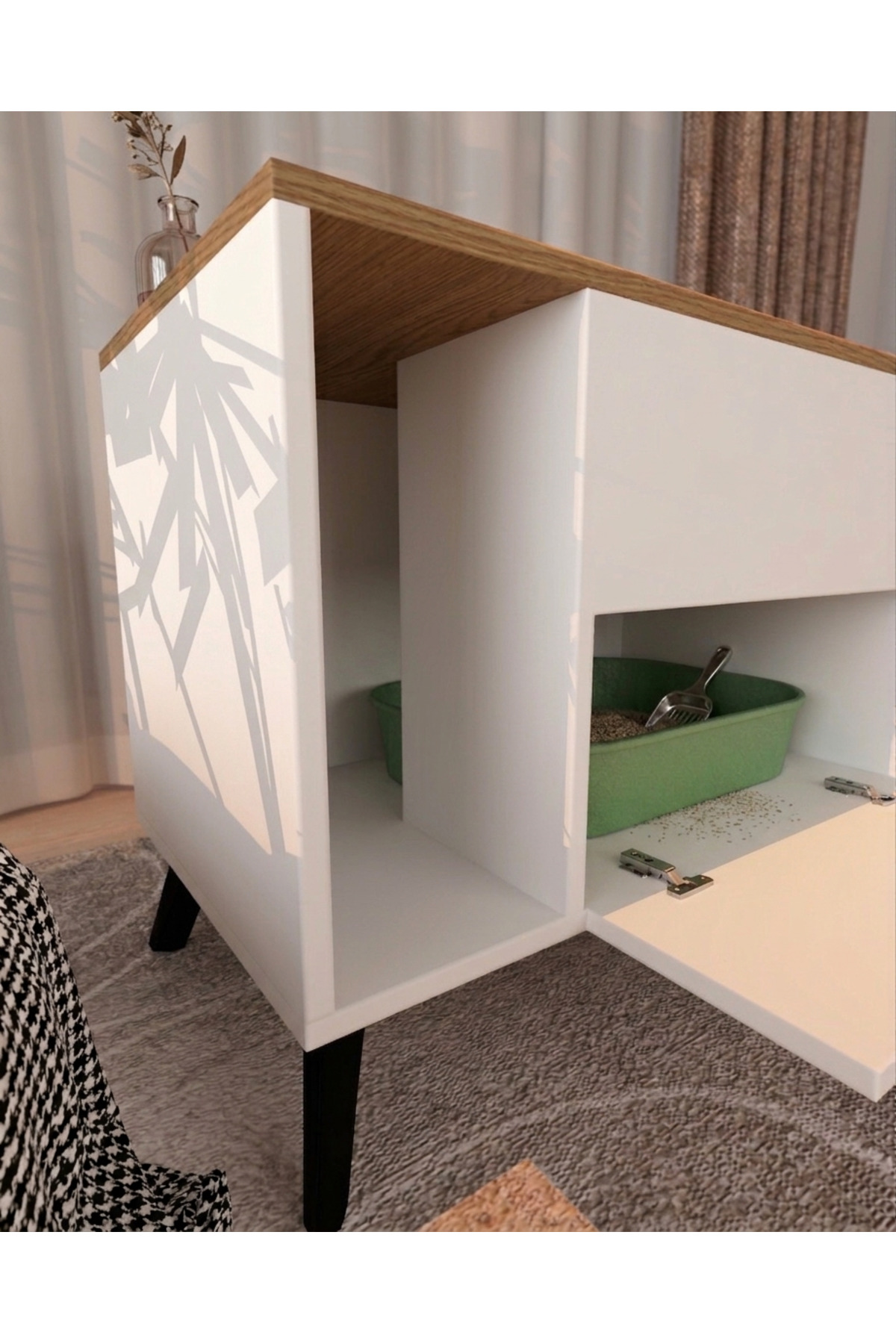کابینت توالت گربه لموورا هوم دیزاین Lemvora Home Design، ورودی پنهان، ۱۰۰٪ MDF سفید