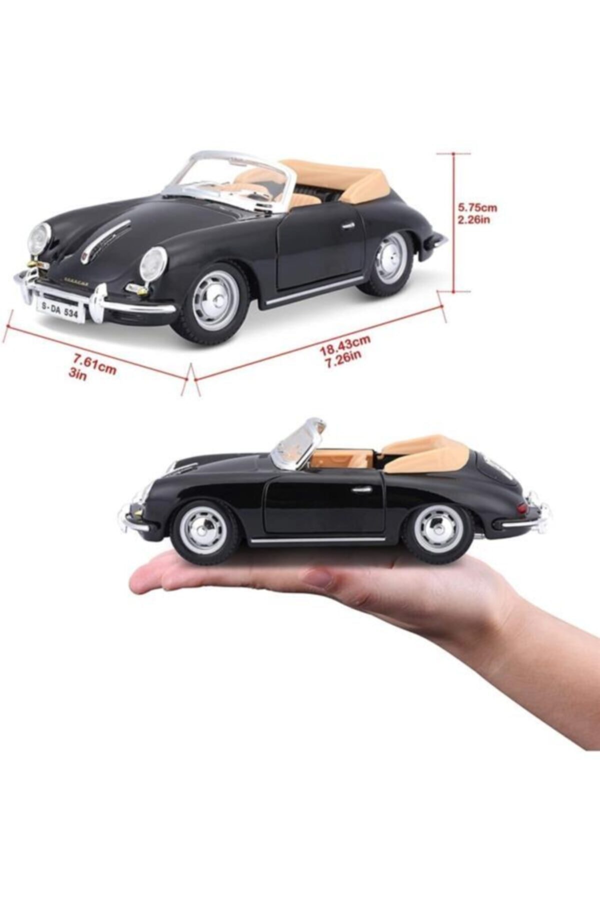 مدل خودرو PORSCHE 356B CABRIOLET 1961 MODEL کلاسیک CAR 1 24 SCALE مشکی اورجینال Burago