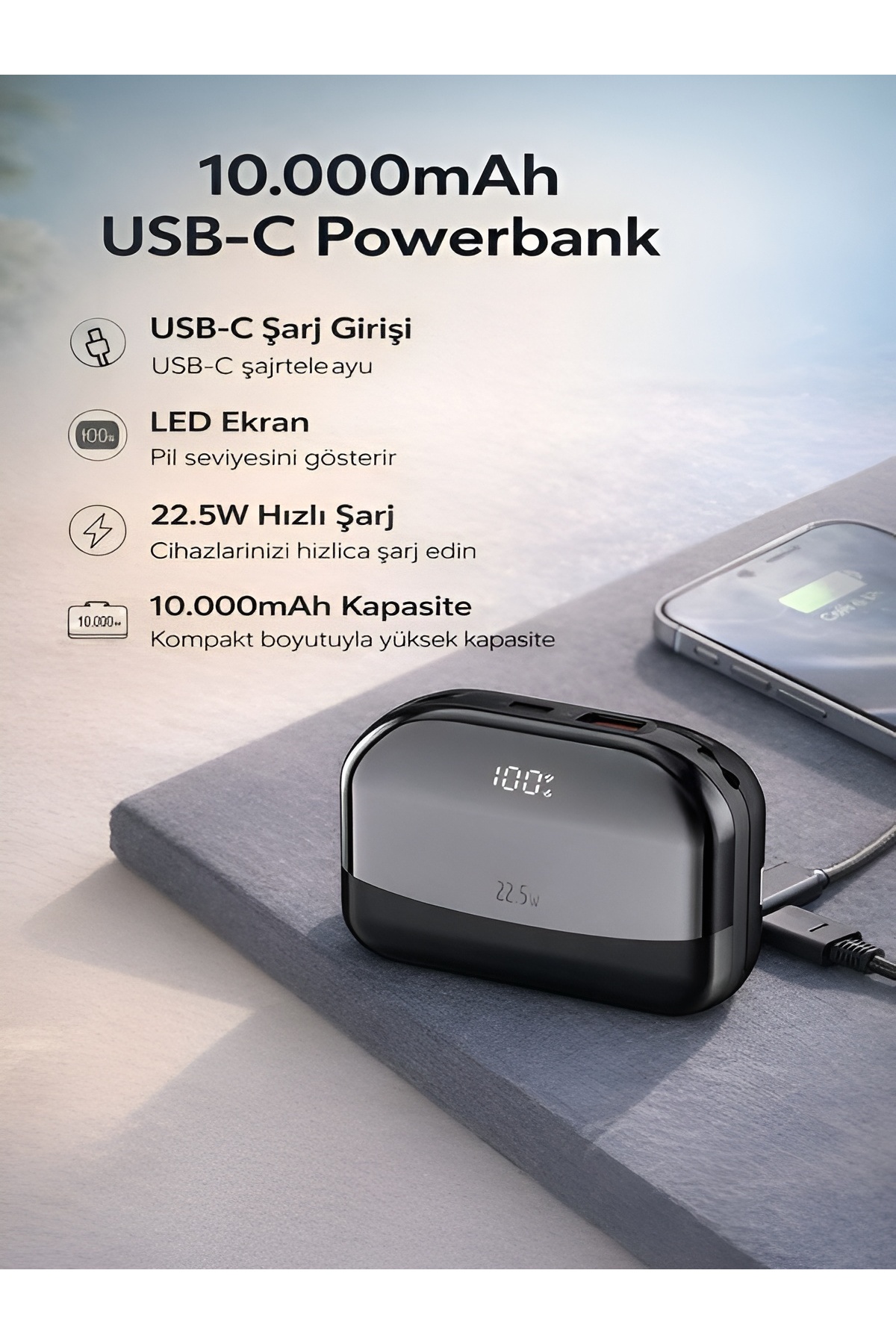 پاوربانک FP 15 10000MAH 22.5W شارژ سریع USB C ورودی LCD نمایشگر قابل حمل اورجینال ÇELİKWORK