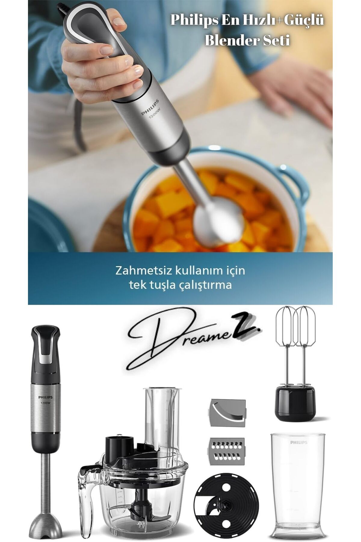 ست مخلوط کن درمز VACCUMIX5000 سری سریعترین + مجموعه بلندر قدرتمند 1200 وات فناوری SPEEDTRIGGER 1.7 لیتر VERSUNI اورجینال Philips