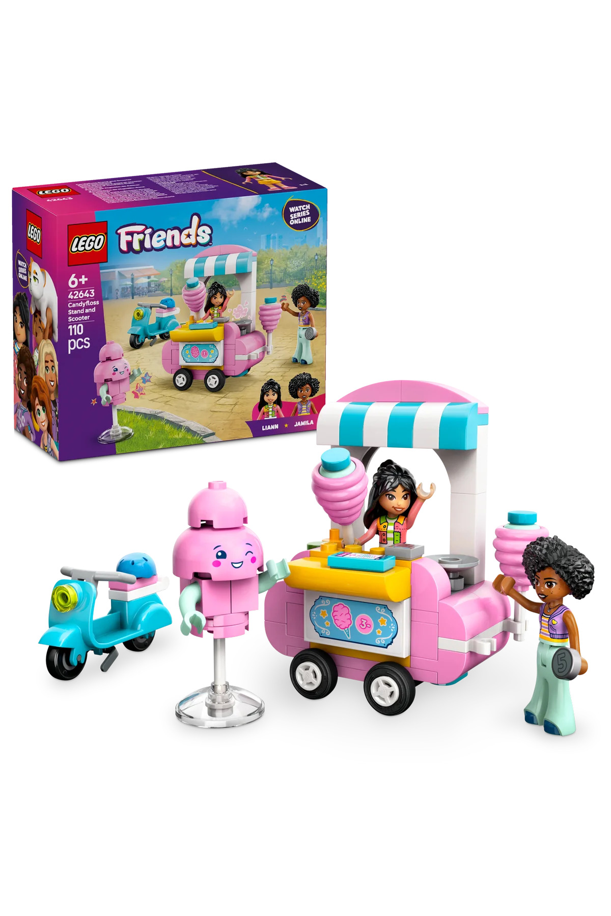 لگو و اسباب بازی های ساخت محور پایه روروک مخصوص بچه‌ها 42643 FRIENDS COTTON CANDY STAND CREATIVE TOY BUILDING FOR KIDS 6+ 110P اورجینال LEGO
