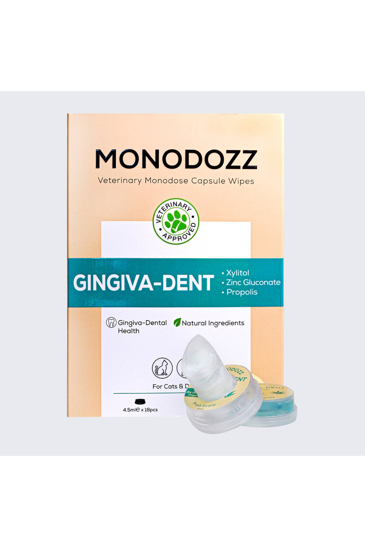 دستمال کپسولی فشاری مراقبت دهان و دندان سگ و گربه مونودوز MONODOZZ Gingiva-Dent